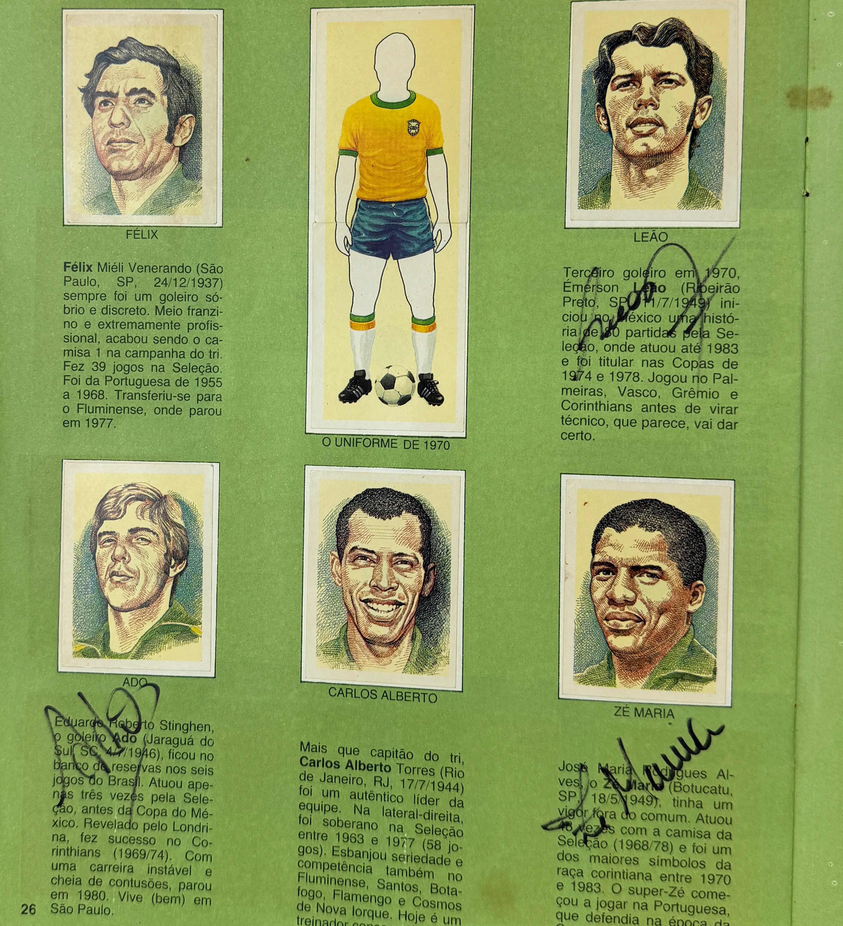 Álbum "Heróis do Tri" de 1988, completo y autografiado por Pelé, Rivellino, Tostão, Gérson y otras leyendas — imagem 6 de 11