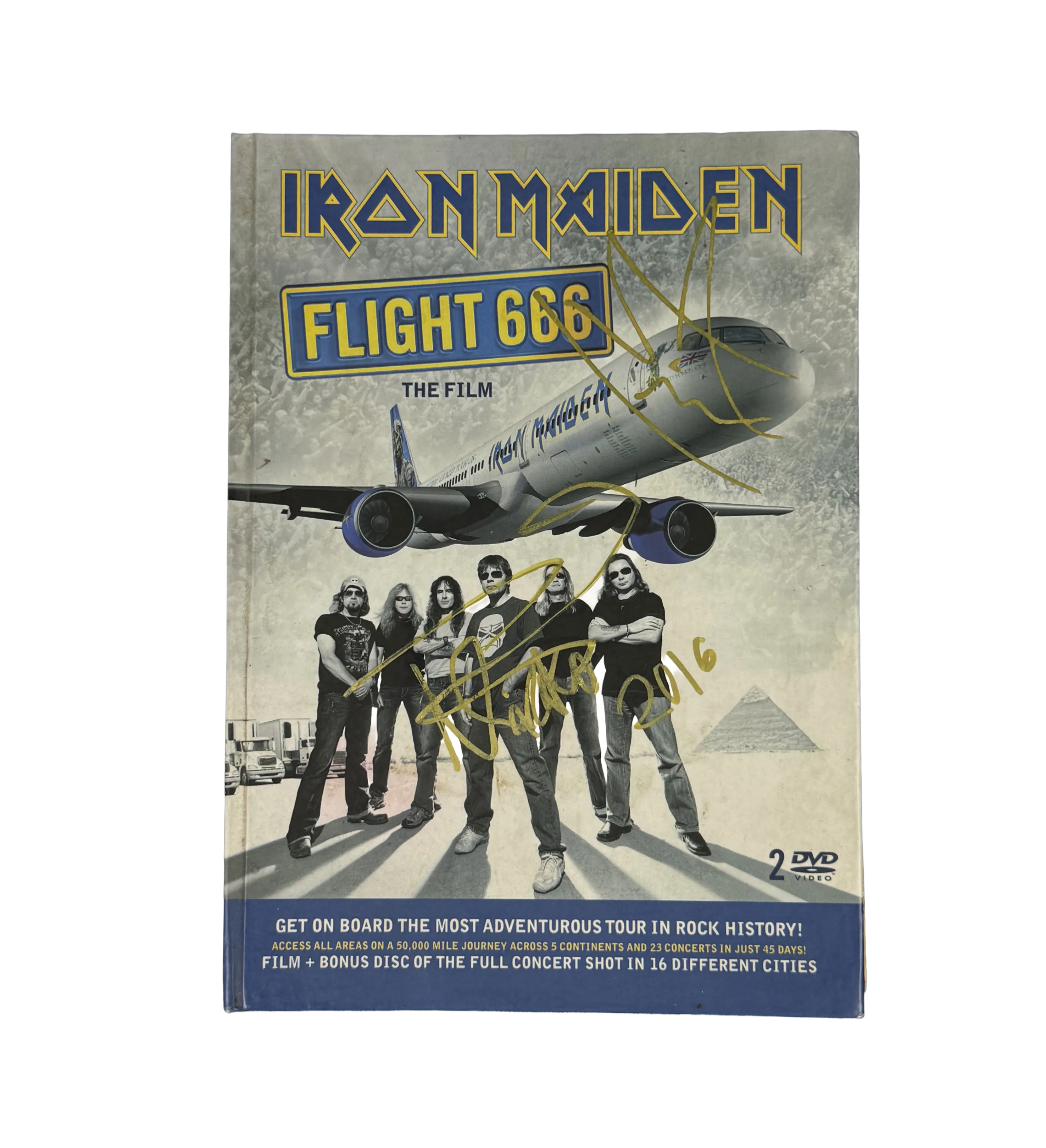 Double DVD – Iron Maiden – Flight 666: The Film – 2009 – Signed by Nicko McBrain and Janick Gers – 2016 Tour in São Paulo – Includes Authenticity Photo with the Musicians — imagem 1 de 3