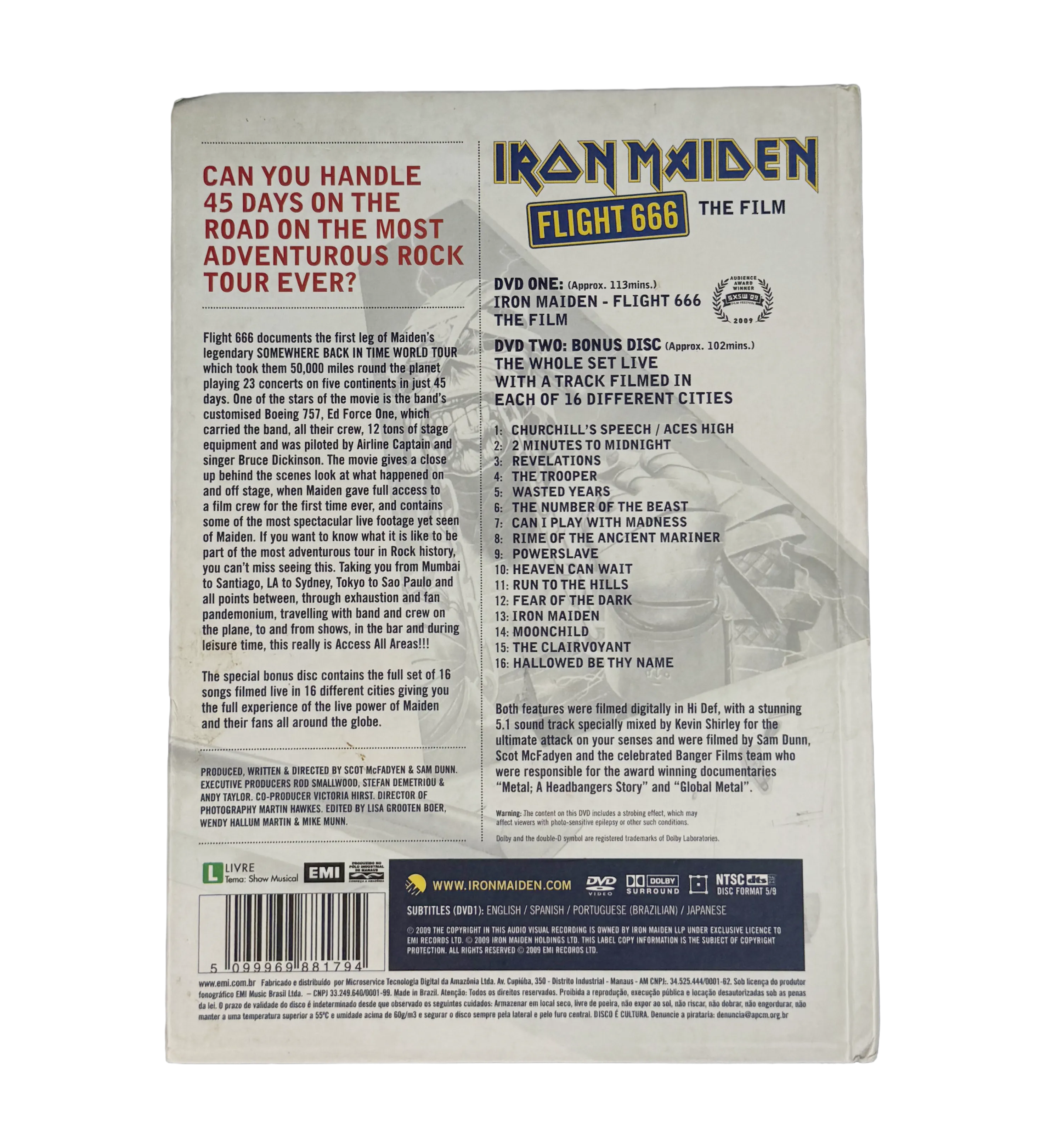 Double DVD – Iron Maiden – Flight 666: The Film – 2009 – Signed by Nicko McBrain and Janick Gers – 2016 Tour in São Paulo – Includes Authenticity Photo with the Musicians — imagem 3 de 3