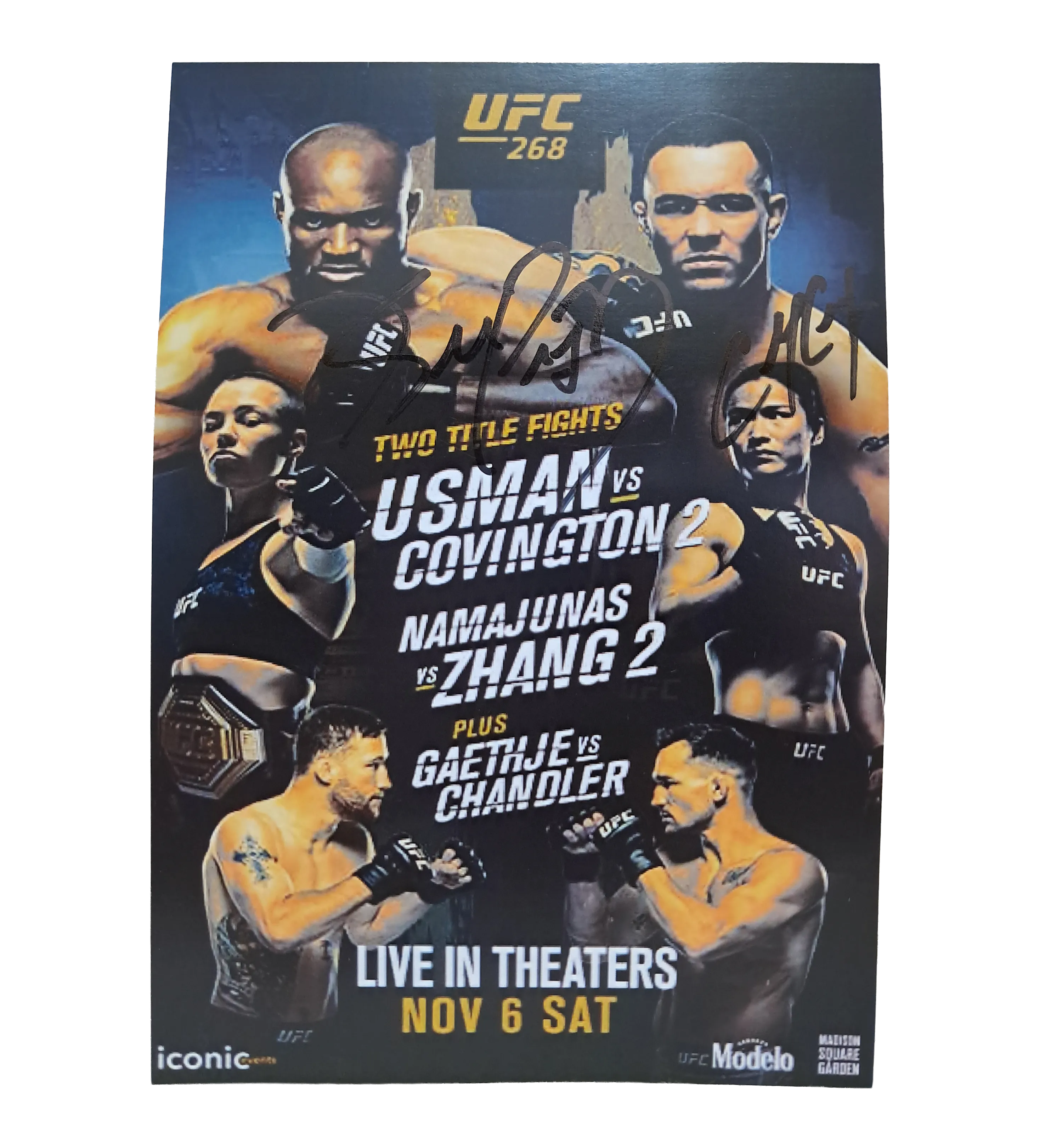 Mini Poster 12x20 UFC 268 Usman x Covington Autografado pelos Lutadores — imagem 1 de 1