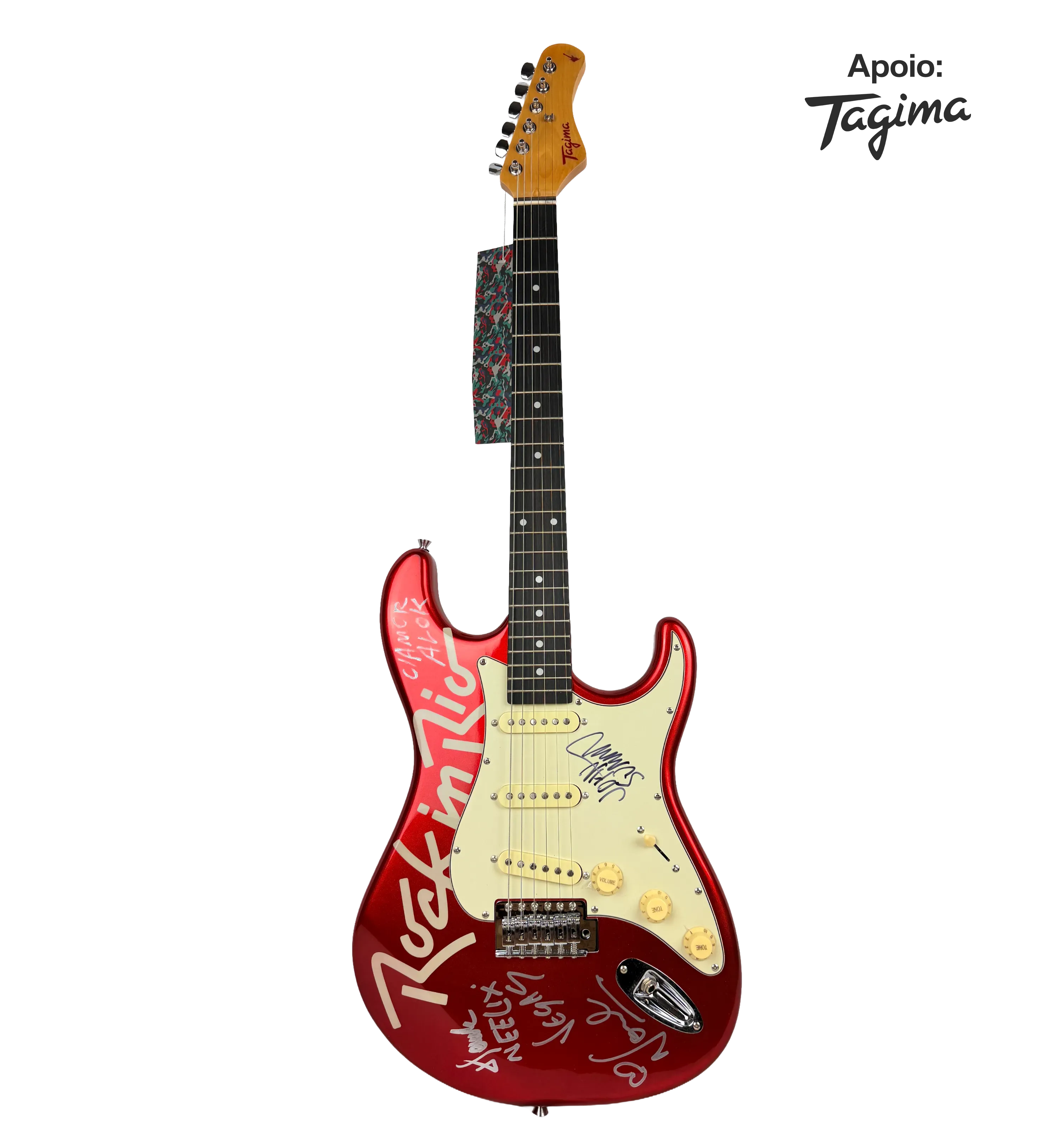 Guitar Autographed by Fatboy Slim, Alok, Neeiix, Vegas, and John Summit - Rock in Rio 2026 — imagem 2 de 11
