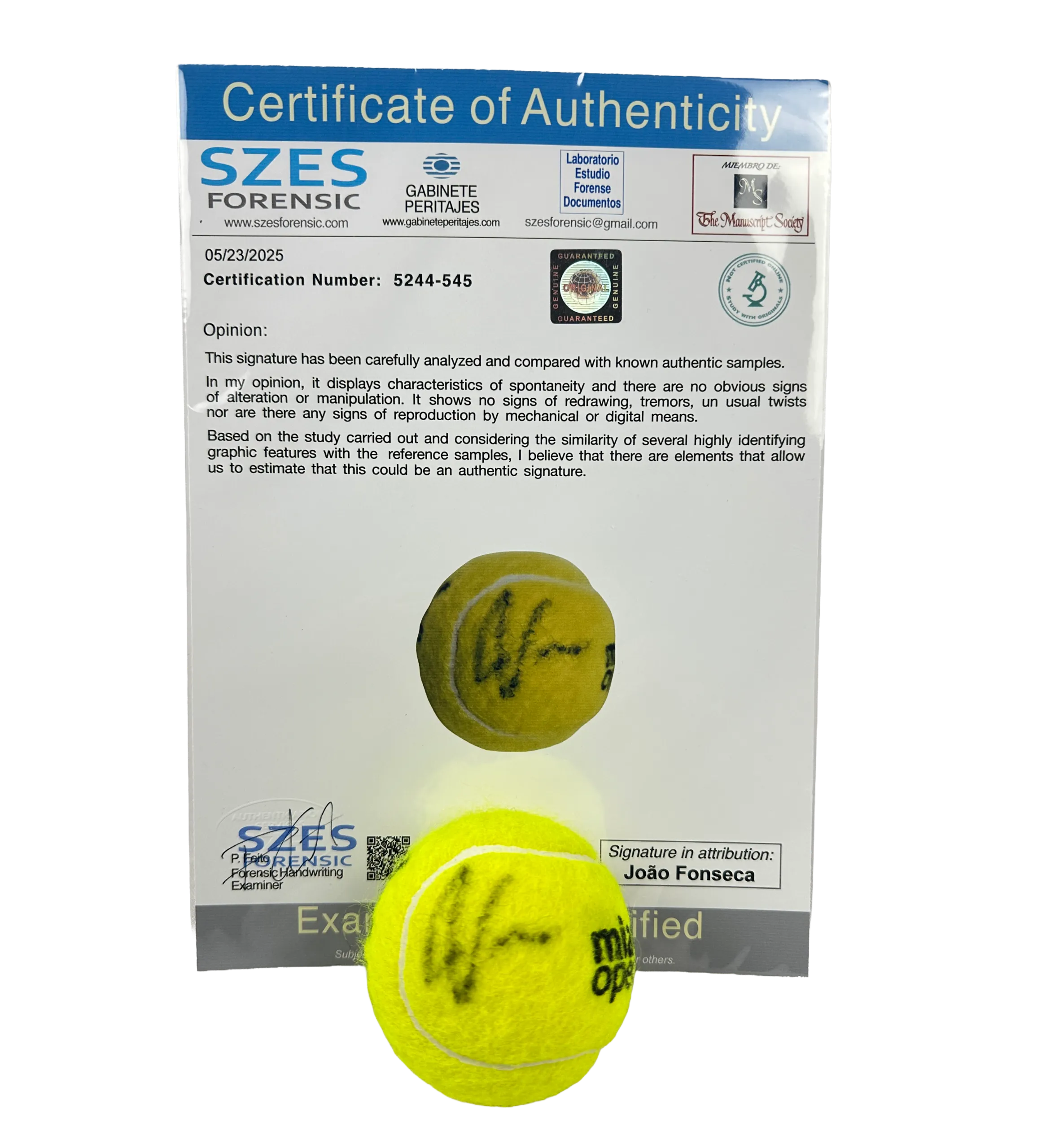 Official Miami Open Tennis Ball Signed by João Fonseca — imagem 1 de 4