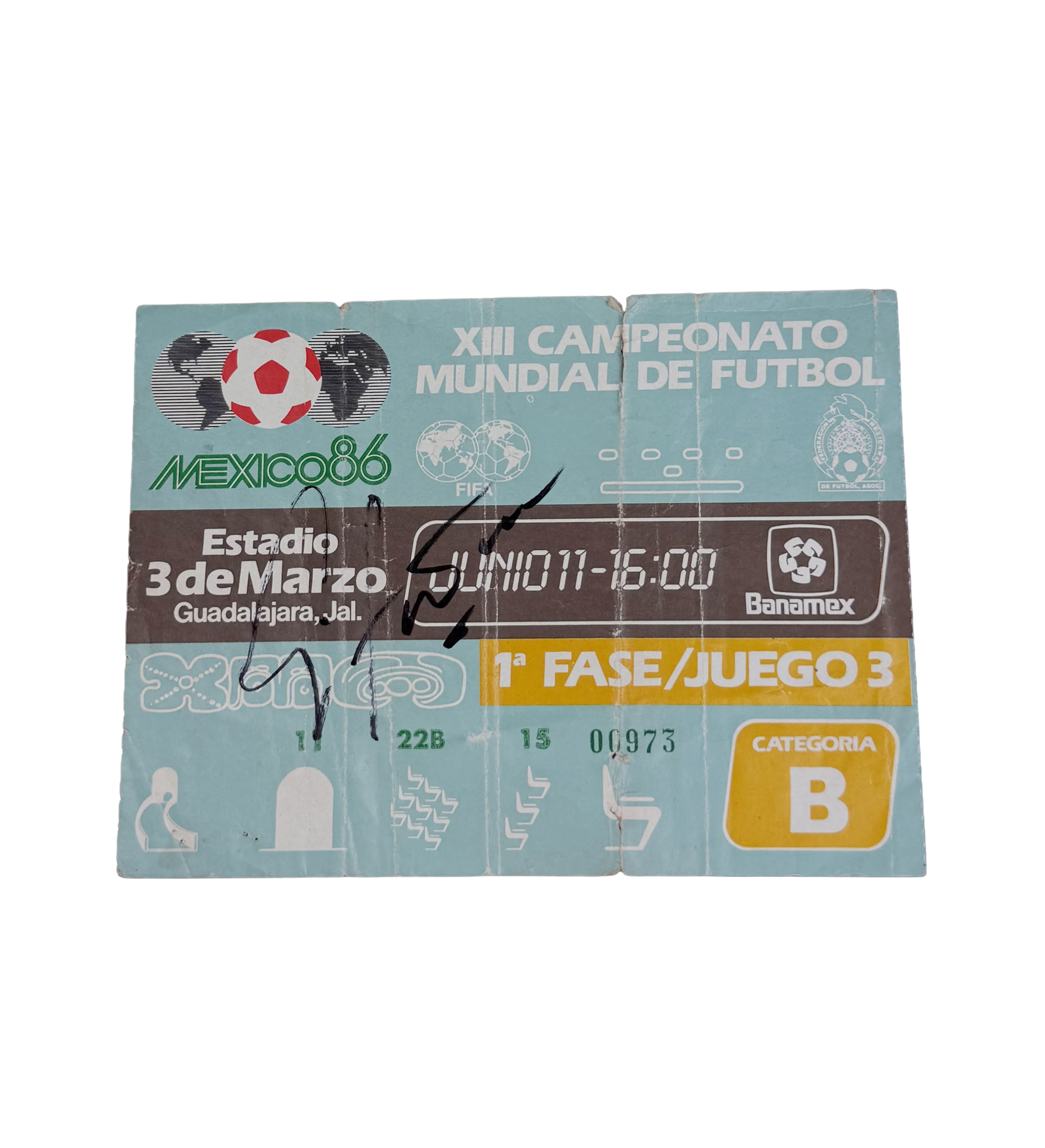 Official Ticket – 1986 FIFA World Cup – Ireland 1–2 Spain – 07 June 1986 – Signed by Spain Legends — imagem 1 de 2