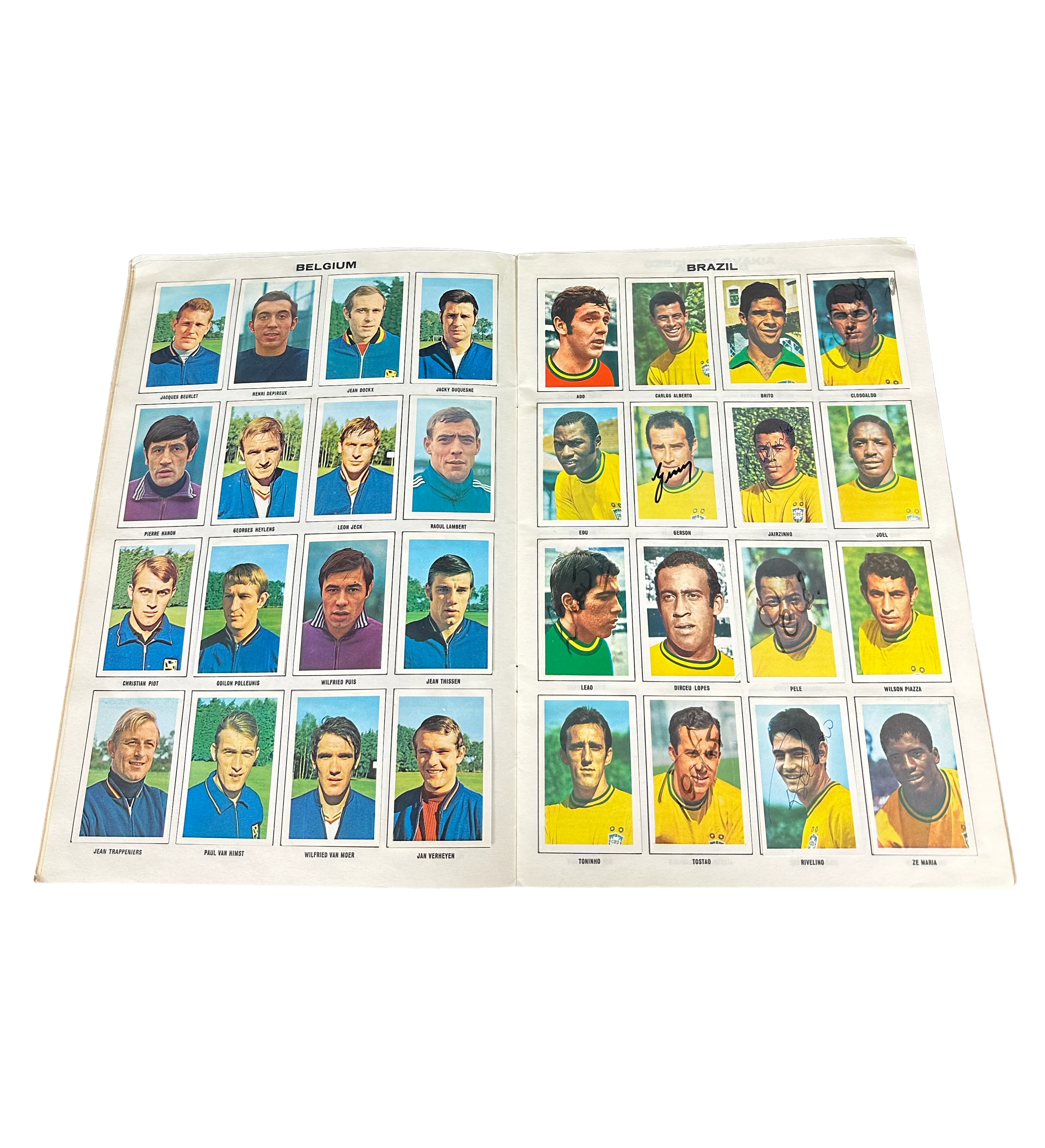 Álbum Oficial – Importado de Inglaterra – Copa Mundial de la FIFA 1970 – México 1970 – Completo / Totalmente Pegado – Autografiado por Pelé, Clodoaldo, Gérson, Jairzinho, Leão, Tostão y Rivelino — imagem 2 de 8