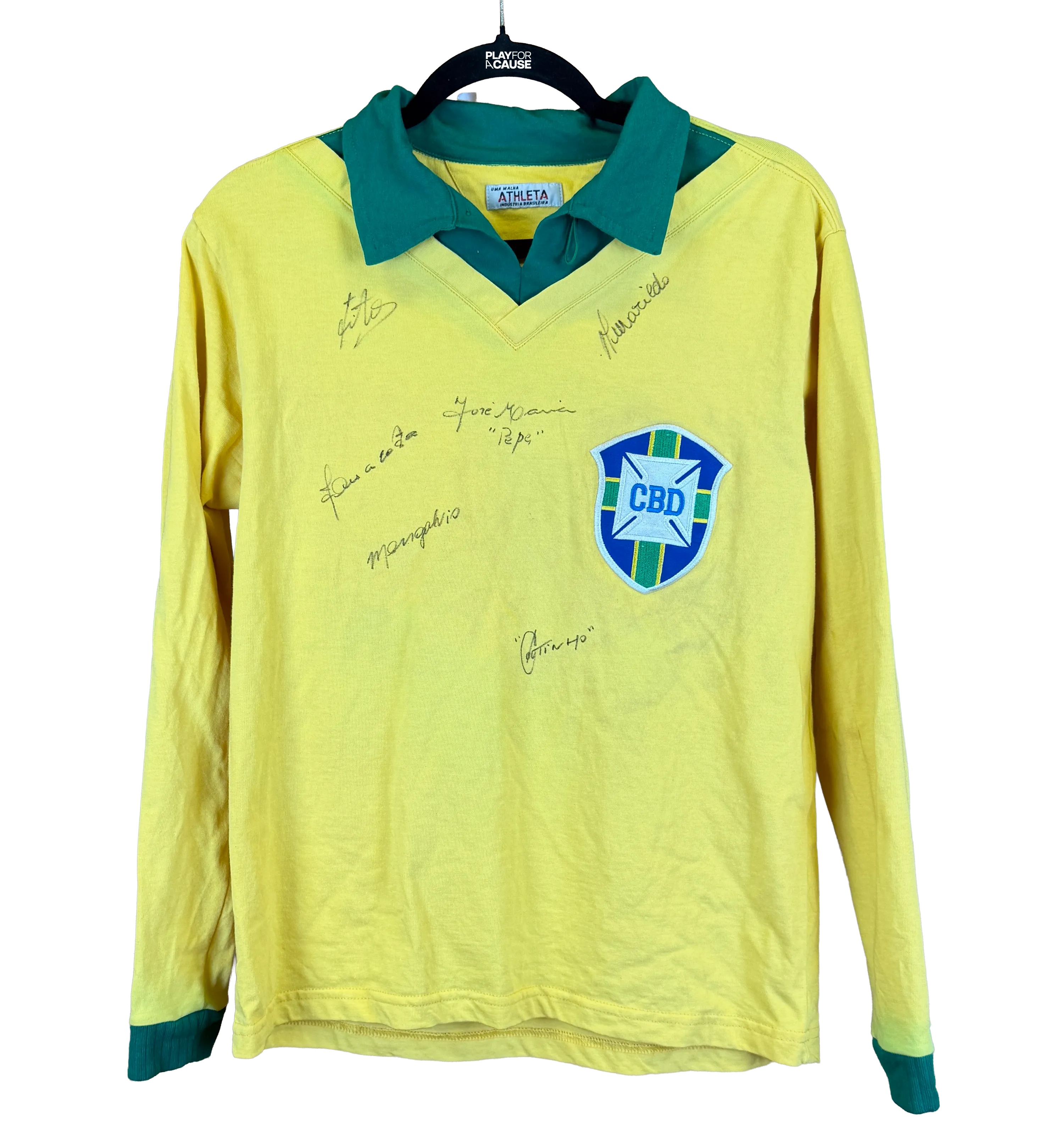 Camiseta Brasil Réplica Garrincha Manga Larga Copa del Mundo 1962 Autografiada por los Campeones — imagem 1 de 2