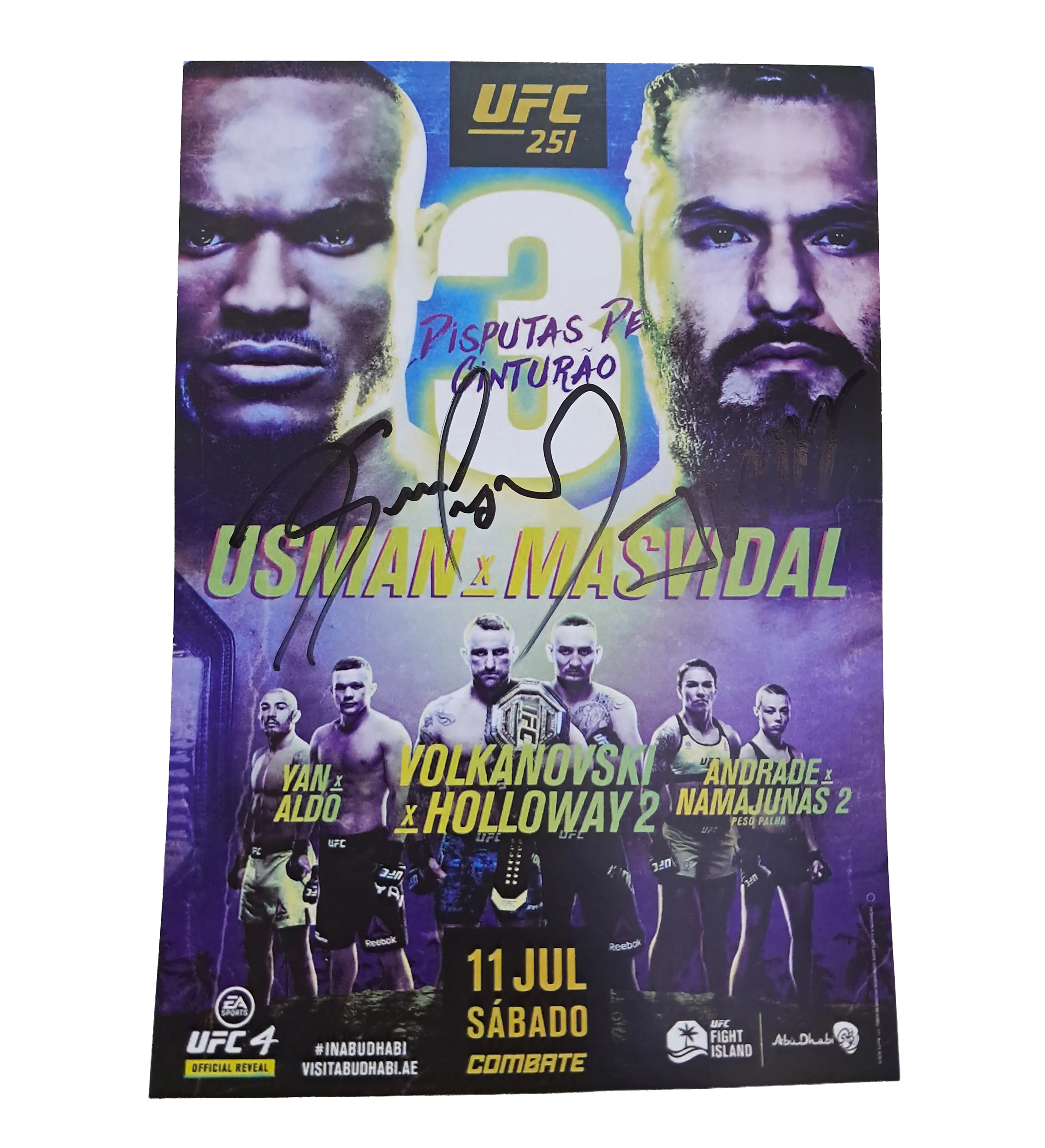 12x20 Mini Poster UFC 251 Usman vs. Masvidal Autographed by the Fighters — imagem 1 de 1