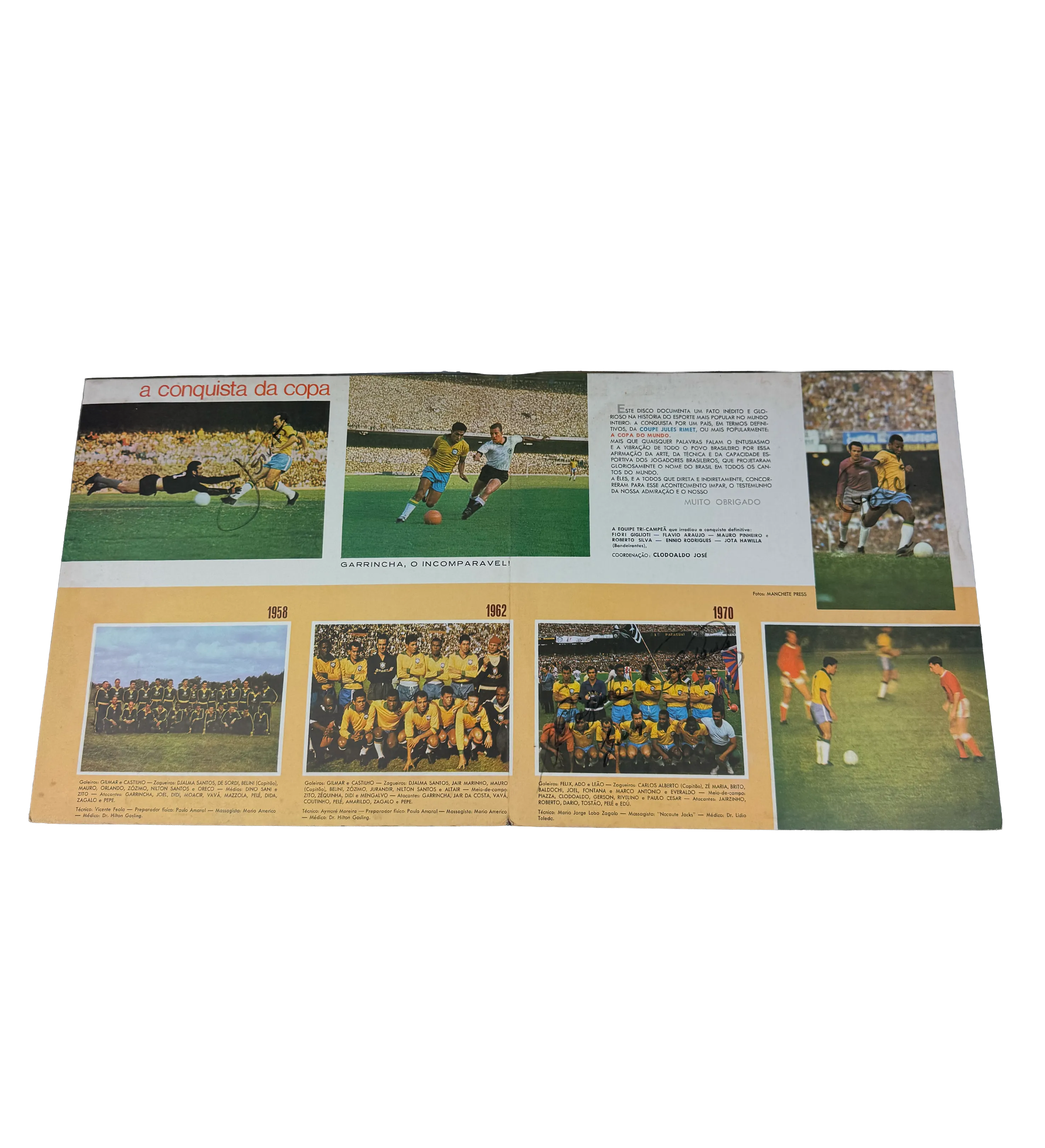 LP Duplo A Copa É Nossa 70 A Conquista da Copa Todos Os Gols Das Copas 1958 1962 E 1970 Autografado Pelo Pelé Tostão Jairzinho Clodoaldo E Gerson — imagem 3 de 5