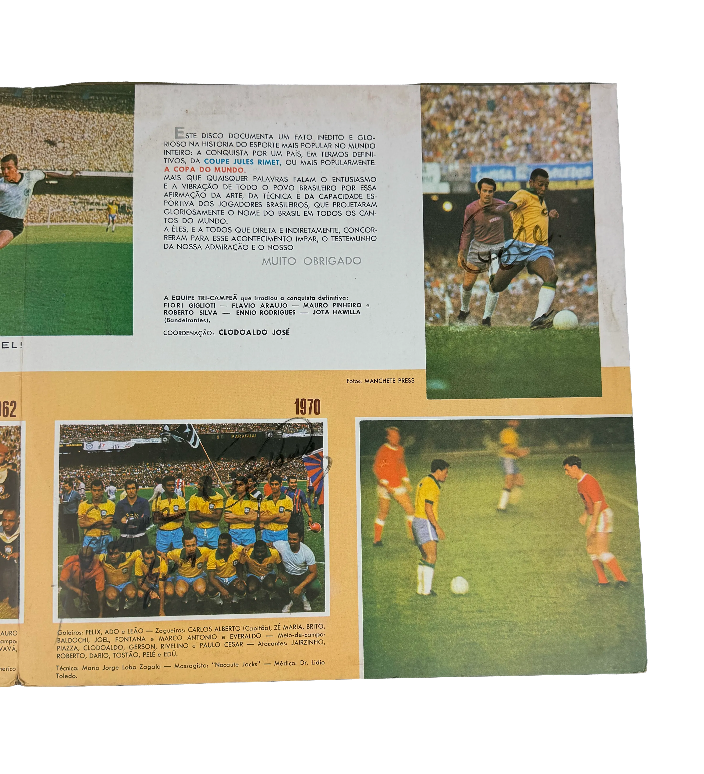 LP Duplo A Copa É Nossa 70 A Conquista da Copa Todos Os Gols Das Copas 1958 1962 E 1970 Autografado Pelo Pelé Tostão Jairzinho Clodoaldo E Gerson — imagem 4 de 5