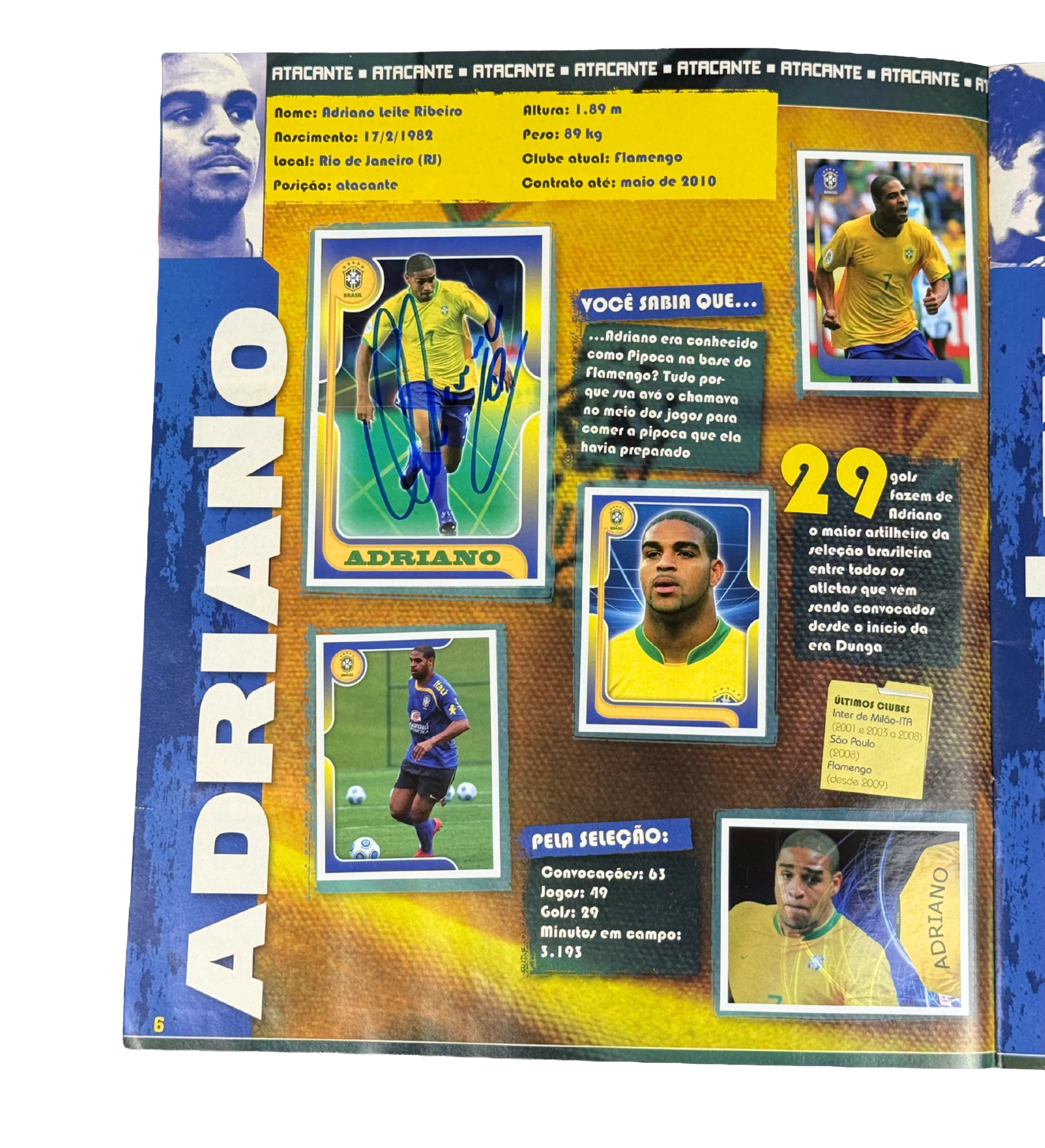 Brazil National Team Stars at the 2010 World Cup Album – Complete / Filled – Autographed by Adriano, Ronaldinho Gaúcho, Thiago Silva, André Santos, Diego, Elano, Nilmar, Felipe Melo, Gilberto Silva, Jô, Hernanes, Juan, Júlio Baptista, Kaká, Júlio César, L — imagem 3 de 11