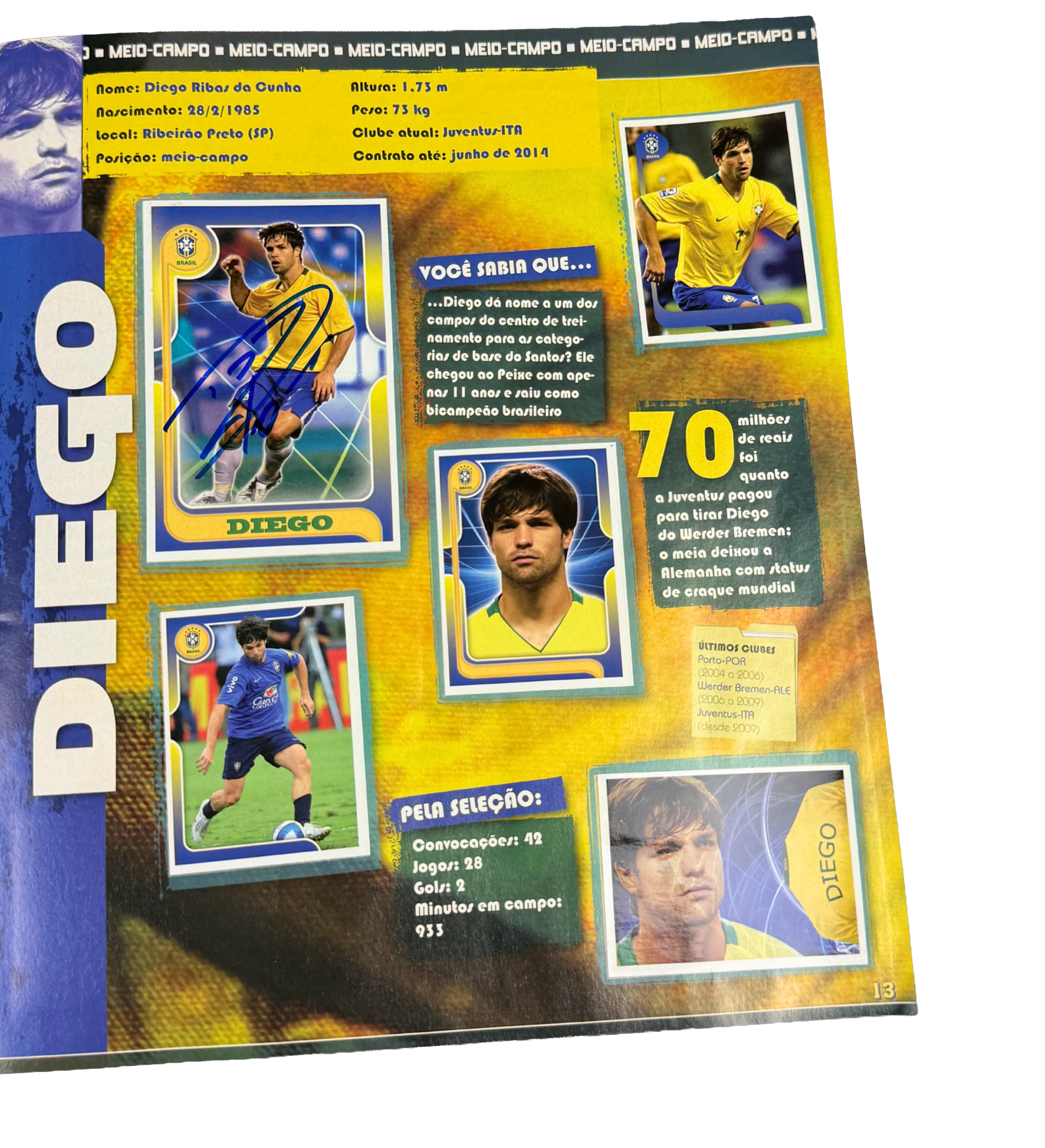 Brazil National Team Stars at the 2010 World Cup Album – Complete / Filled – Autographed by Adriano, Ronaldinho Gaúcho, Thiago Silva, André Santos, Diego, Elano, Nilmar, Felipe Melo, Gilberto Silva, Jô, Hernanes, Juan, Júlio Baptista, Kaká, Júlio César, L — imagem 5 de 11
