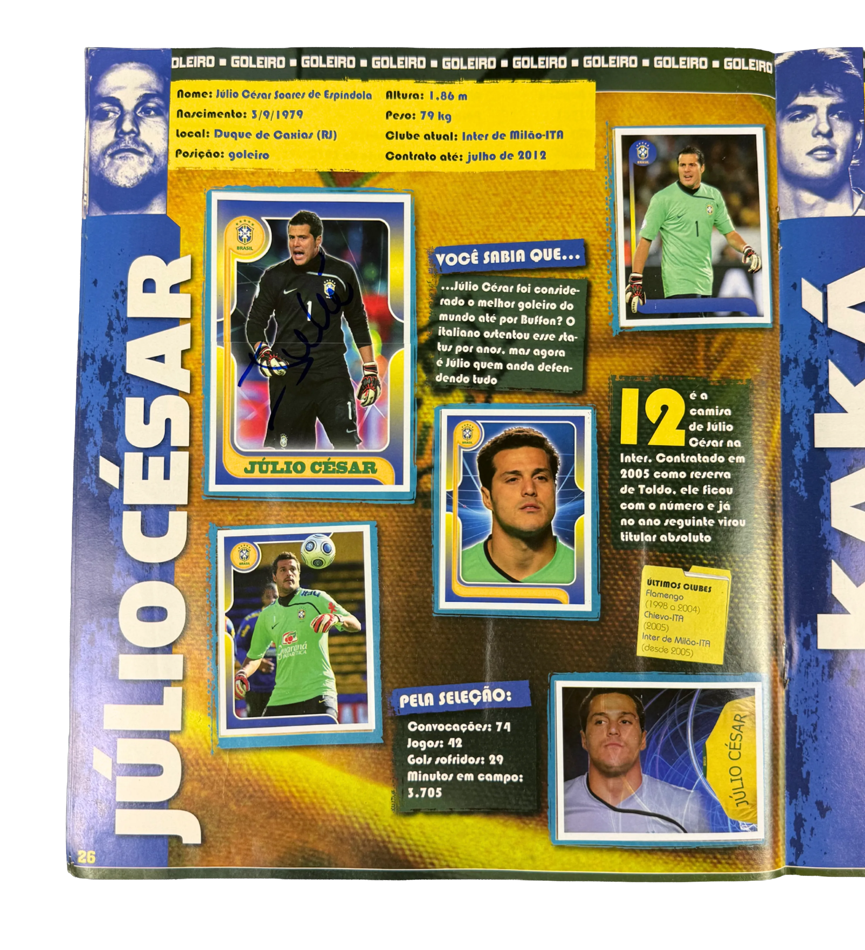 Brazil National Team Stars at the 2010 World Cup Album – Complete / Filled – Autographed by Adriano, Ronaldinho Gaúcho, Thiago Silva, André Santos, Diego, Elano, Nilmar, Felipe Melo, Gilberto Silva, Jô, Hernanes, Juan, Júlio Baptista, Kaká, Júlio César, L — imagem 6 de 11