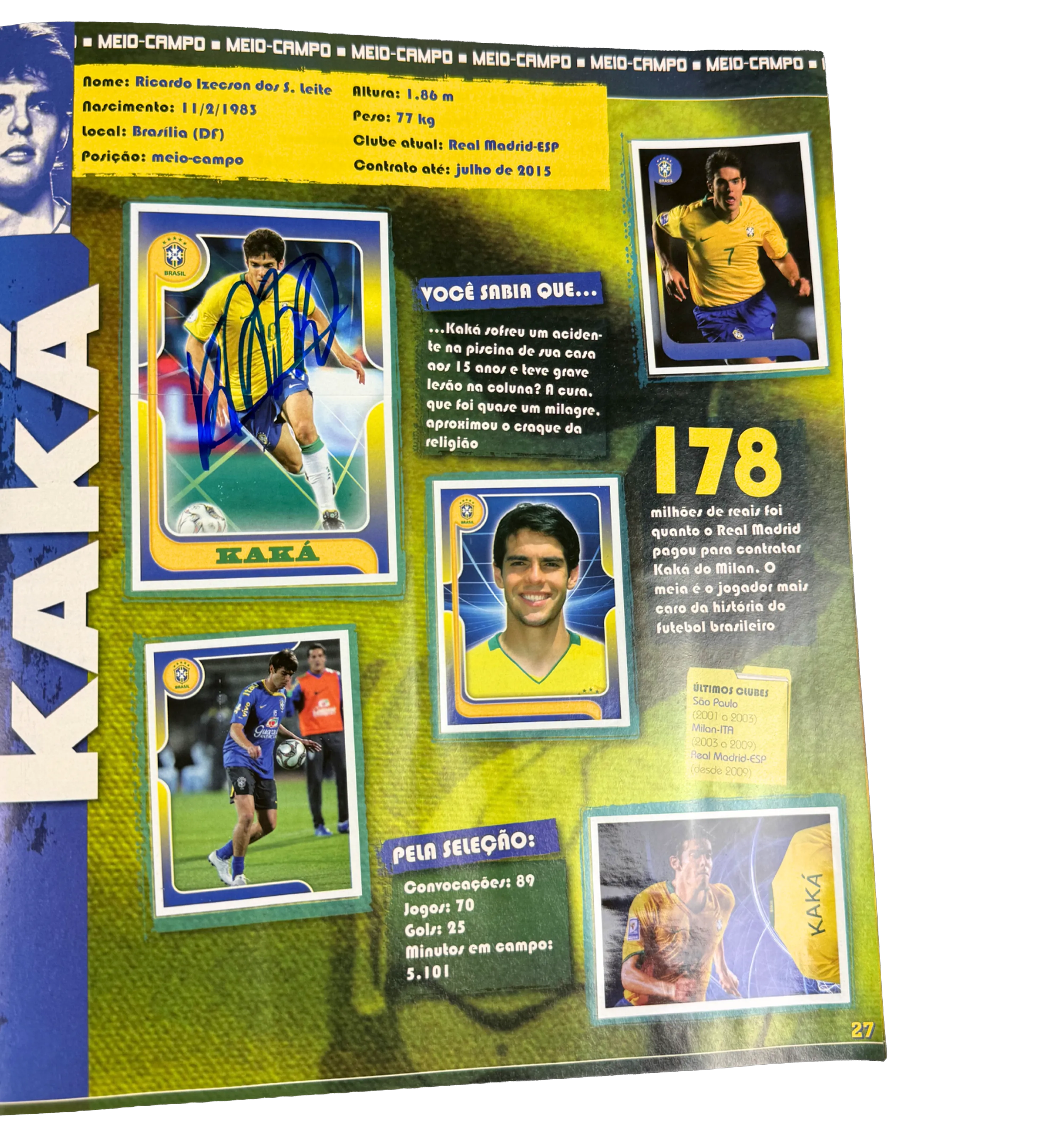 Brazil National Team Stars at the 2010 World Cup Album – Complete / Filled – Autographed by Adriano, Ronaldinho Gaúcho, Thiago Silva, André Santos, Diego, Elano, Nilmar, Felipe Melo, Gilberto Silva, Jô, Hernanes, Juan, Júlio Baptista, Kaká, Júlio César, L — imagem 7 de 11