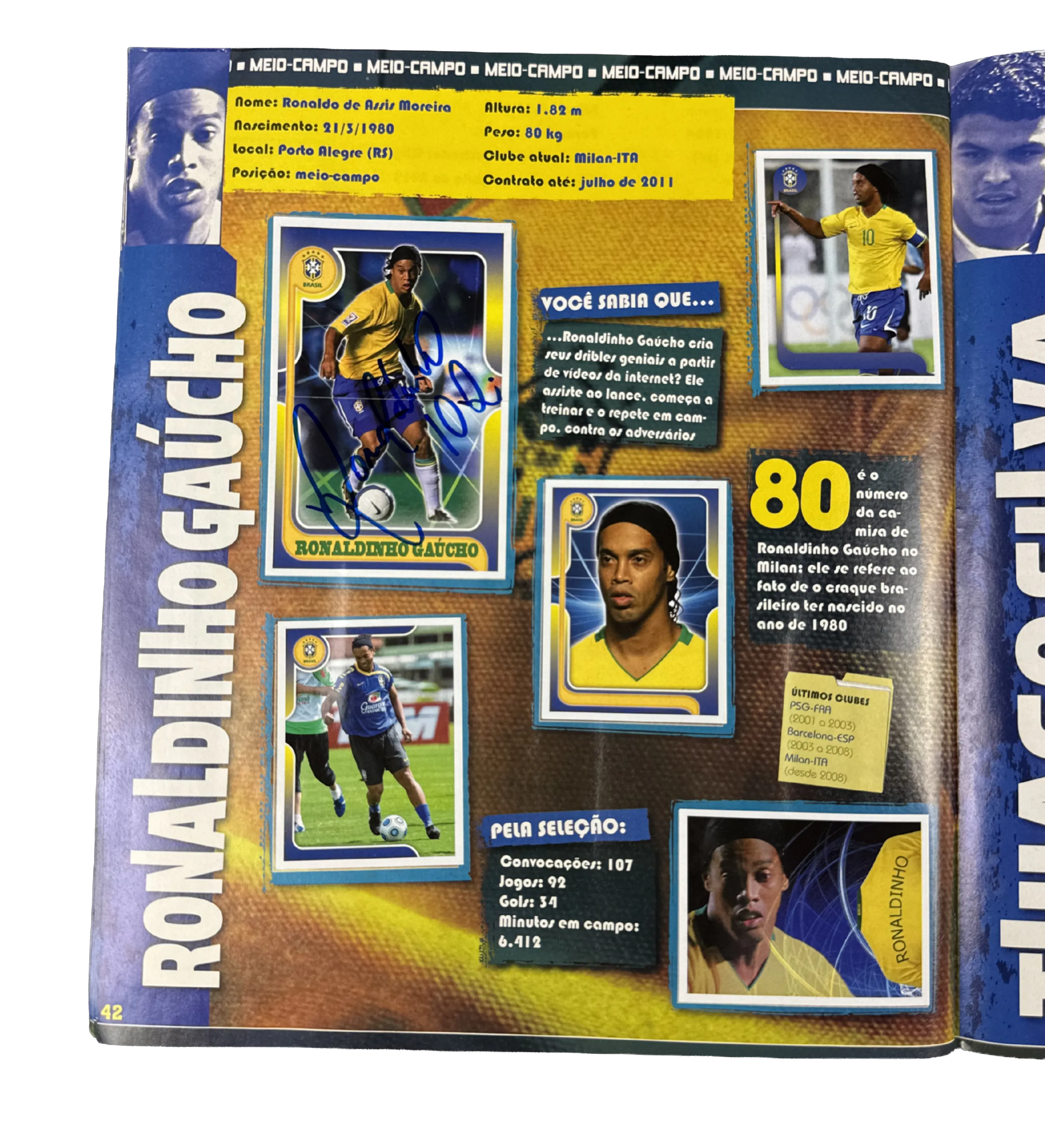 Brazil National Team Stars at the 2010 World Cup Album – Complete / Filled – Autographed by Adriano, Ronaldinho Gaúcho, Thiago Silva, André Santos, Diego, Elano, Nilmar, Felipe Melo, Gilberto Silva, Jô, Hernanes, Juan, Júlio Baptista, Kaká, Júlio César, L — imagem 9 de 11