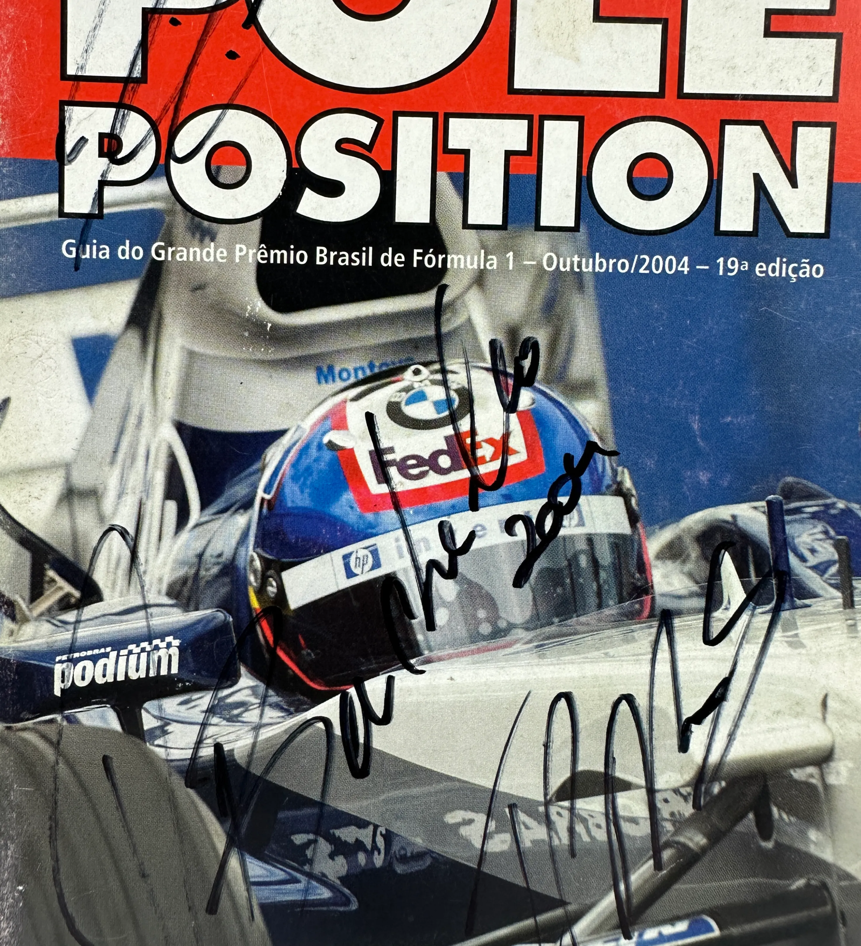 2004 Formula 1 Brazilian GP Official Pole Position Guide Signed by Rubens Barrichello, Kimi Räikkönen, and Juan Pablo Montoya — imagem 2 de 2
