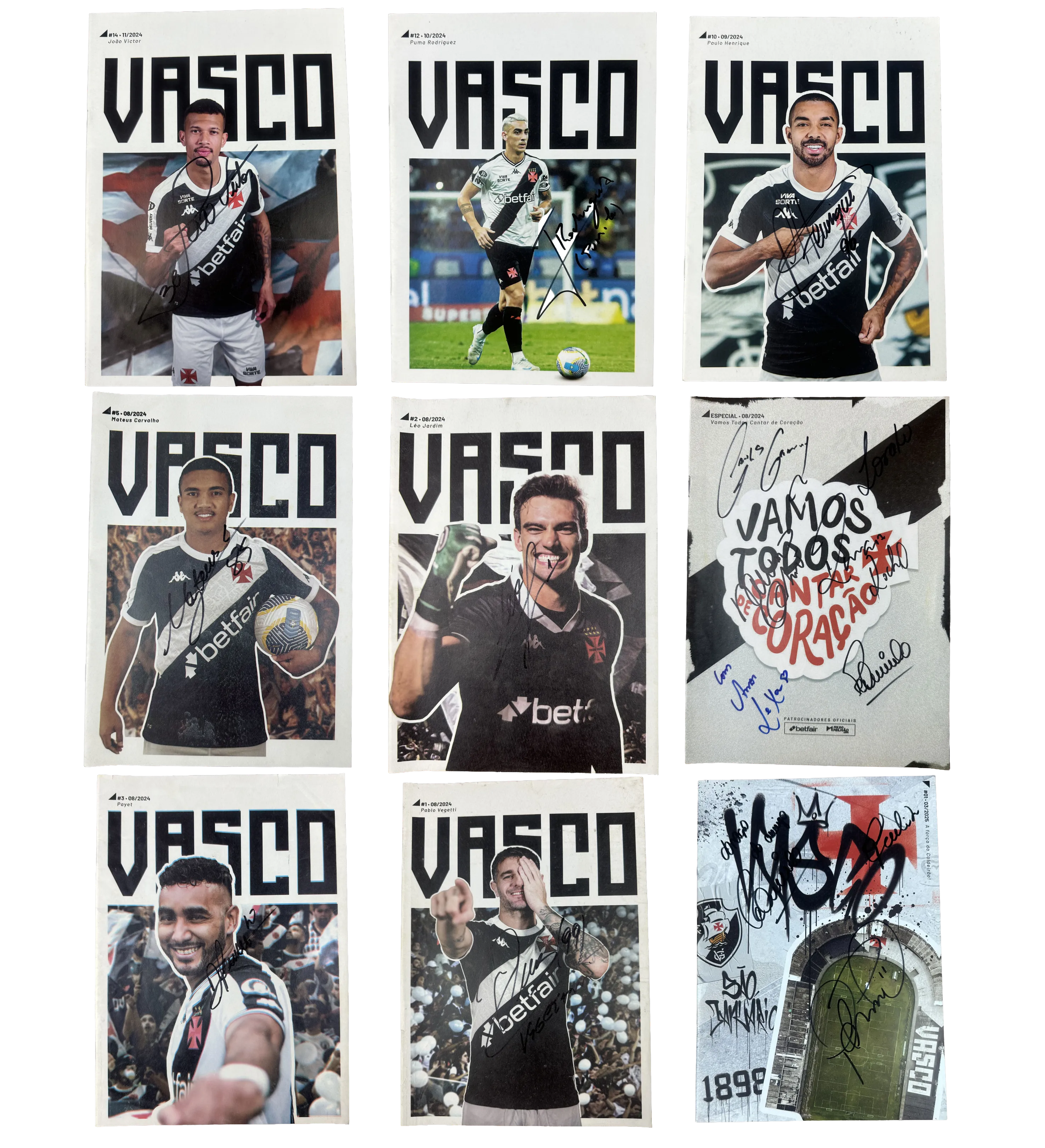 Set of 9 Official Match Programs – Vasco da Gama 2024 – Signed by Players and Club Legends — imagem 1 de 1