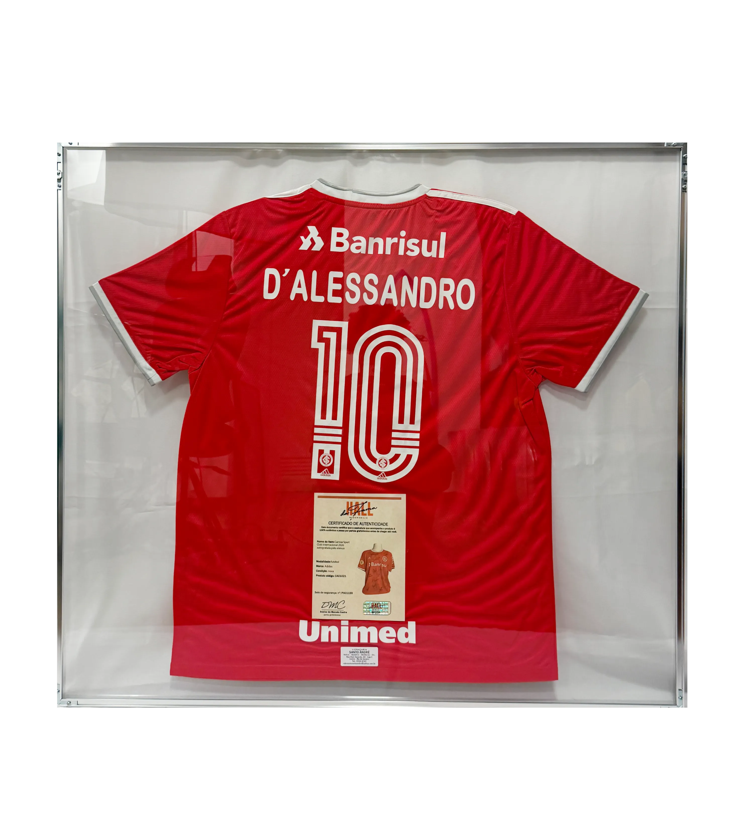 Camisa Emoldurada Internacional D'Alessandro Temporada 2020 Autografada Pelo Elenco Certificação Hall da Fama — imagem 2 de 5