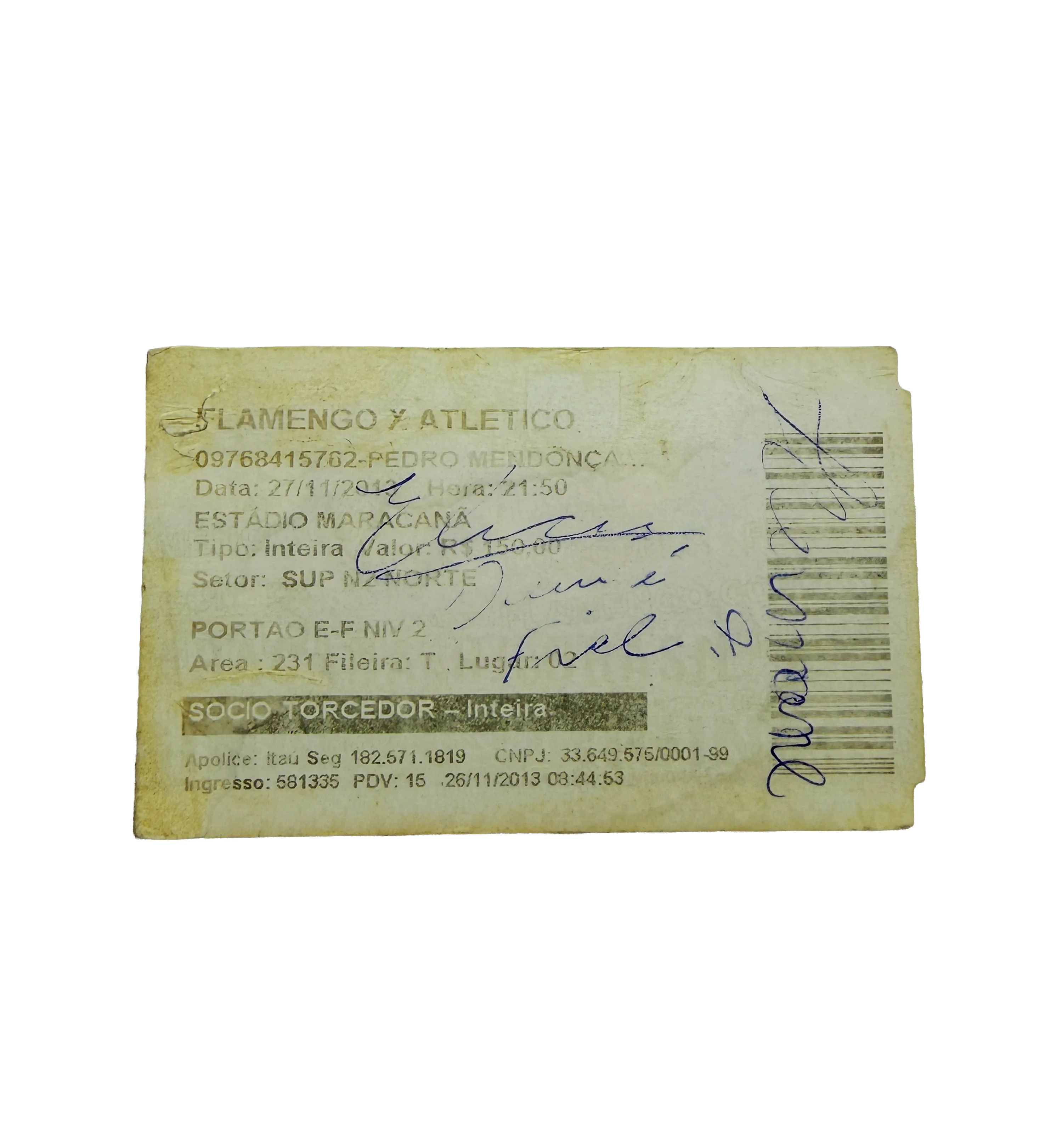 Ticket - 2013 Copa do Brasil Final - Flamengo 2 x 0 Atlético-PR - Signed by Elias and Hernane Brocador (goal scorers of the title) - Flamengo Tricampeão — imagem 2 de 2