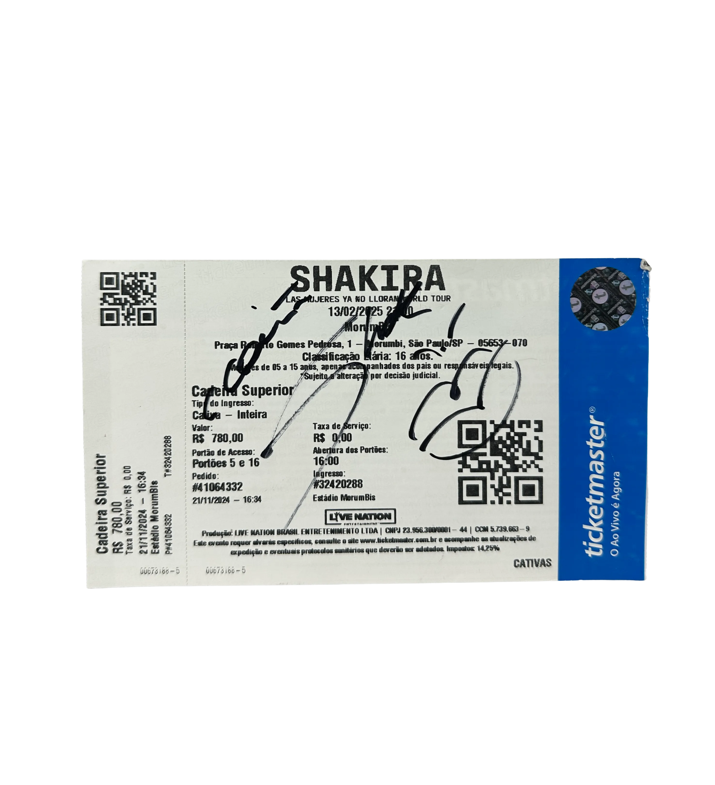Entrada - Concierto de Shakira - Las Mujeres ya no Lloran World Tour - Sao Paulo 2025 - Autografiado por la cantante + Pulsera LED autografiada — imagem 2 de 3