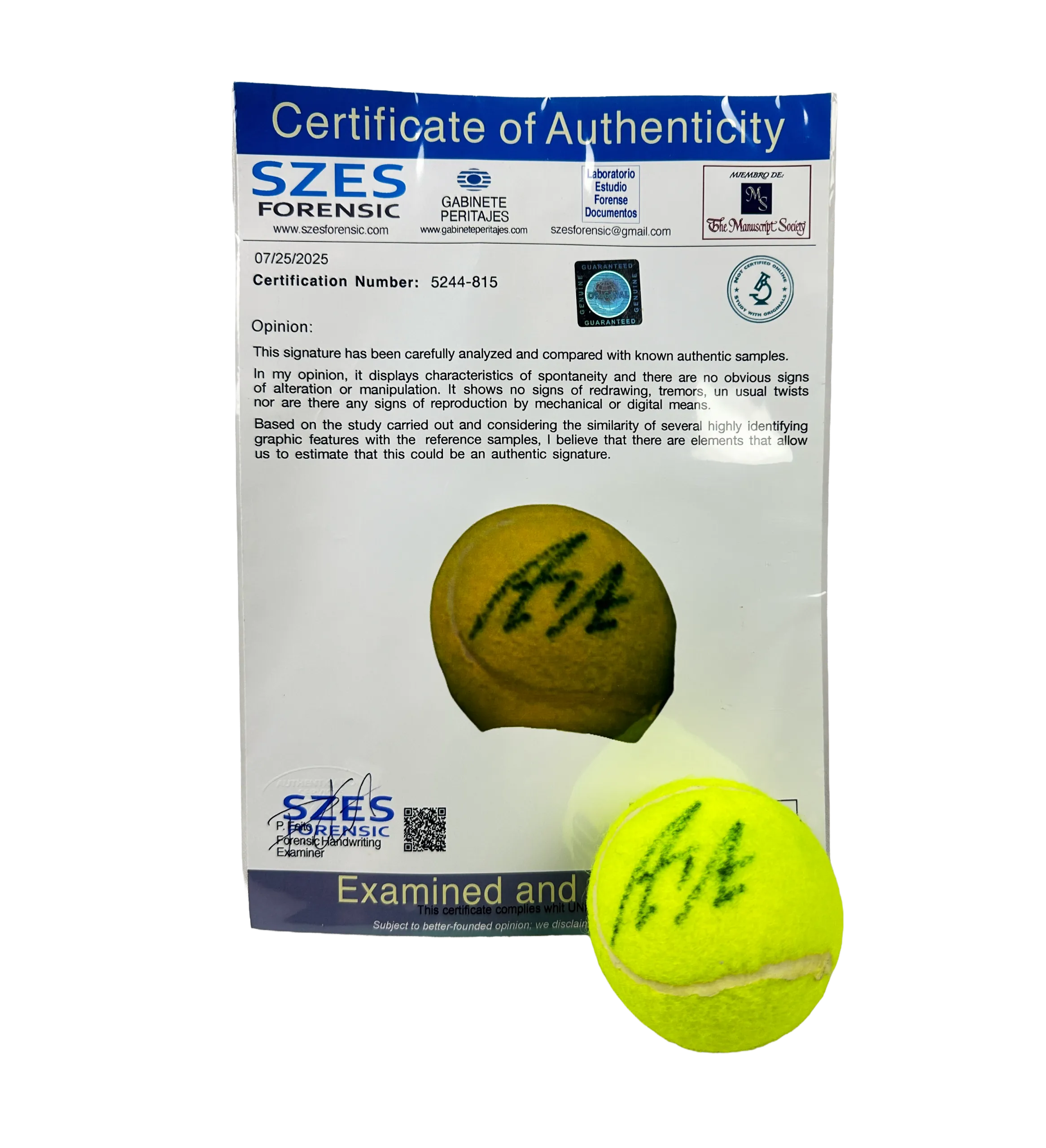 Penn 2 Tennis Ball - Autographed by André Agassi - SZES Authentication — imagem 1 de 3