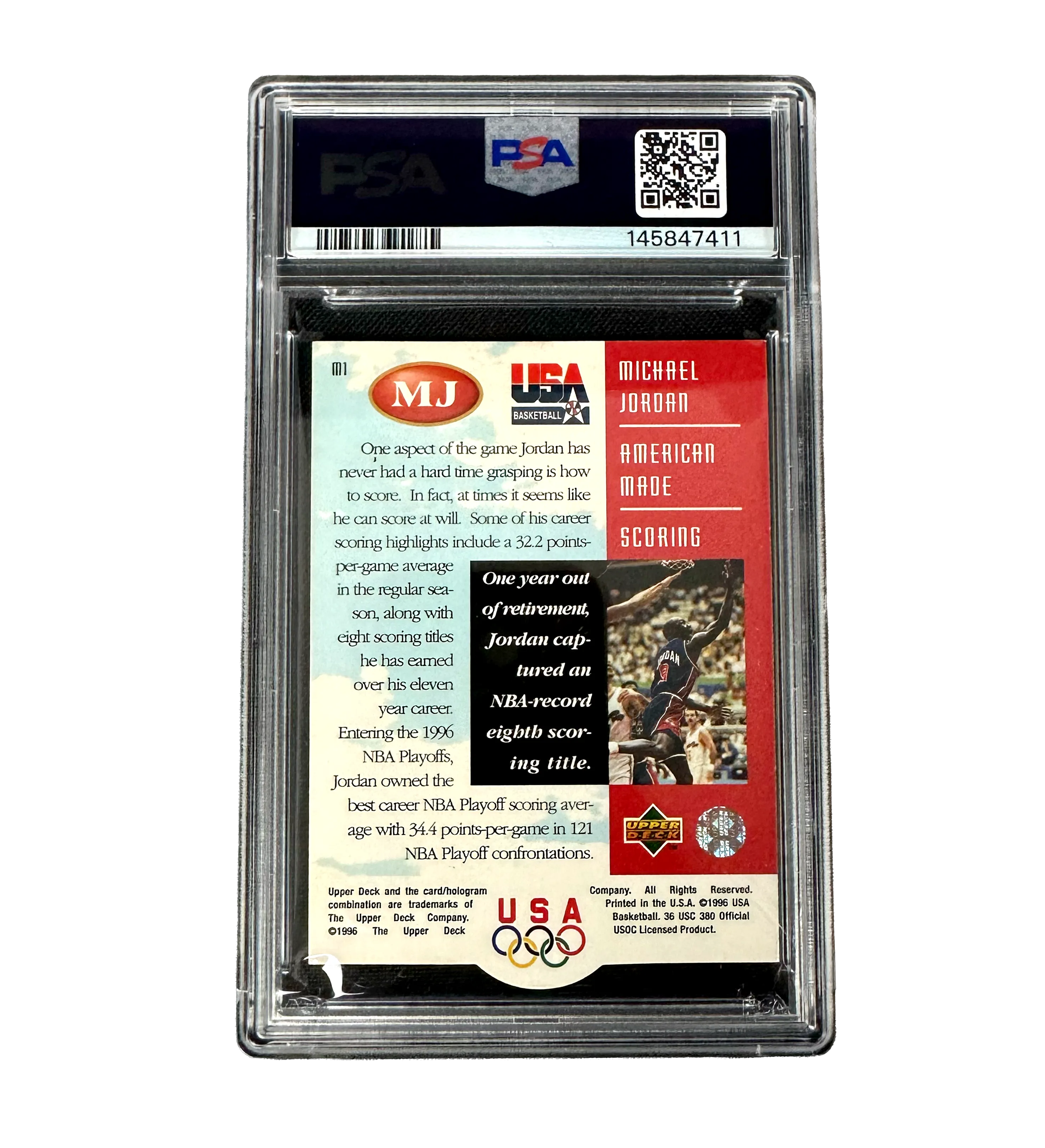 Card Michael Jordan M1 Dream Team Upper Deck American Made Scoring PSA 8 — imagem 2 de 2