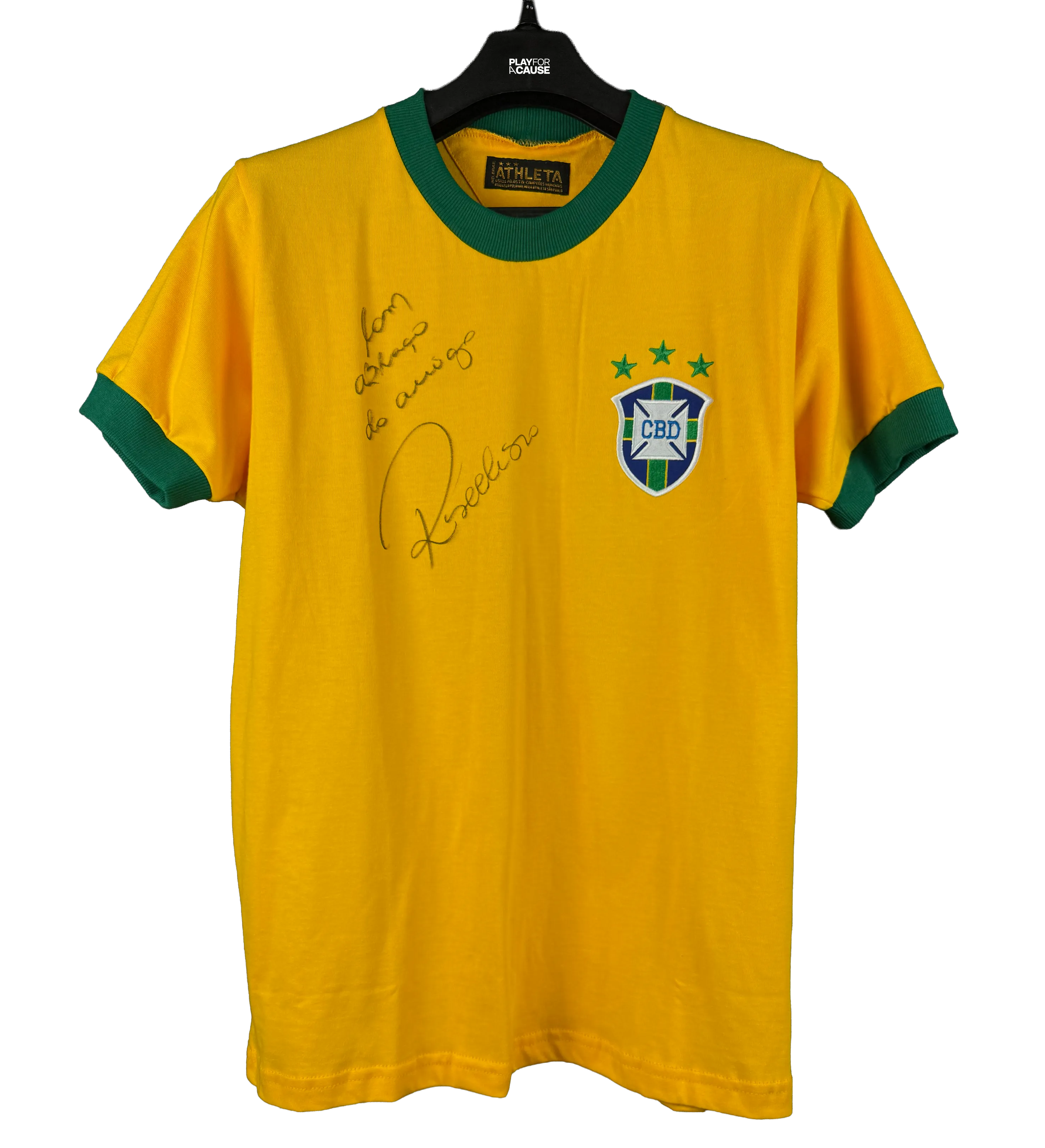 Camisa Brasil Copa do Mundo 1974 Réplica Athleta Autografada por Rivelino — imagem 1 de 4