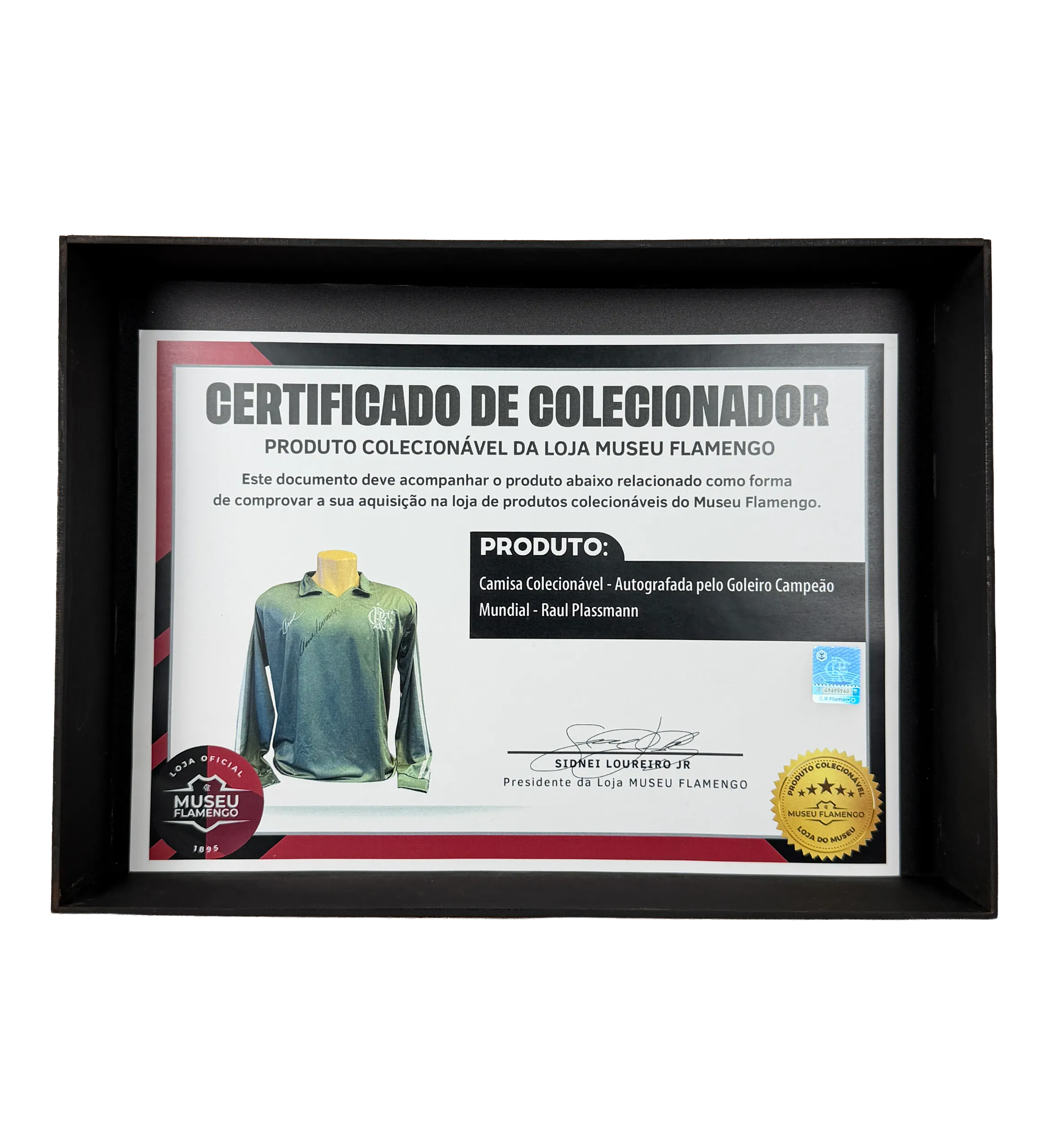 Camiseta del Flamengo Homenaje al Uniforme de Portero de 1981 Autografiada por Raul Plassmann y Certificada por el Museo del Flamengo — imagem 7 de 7