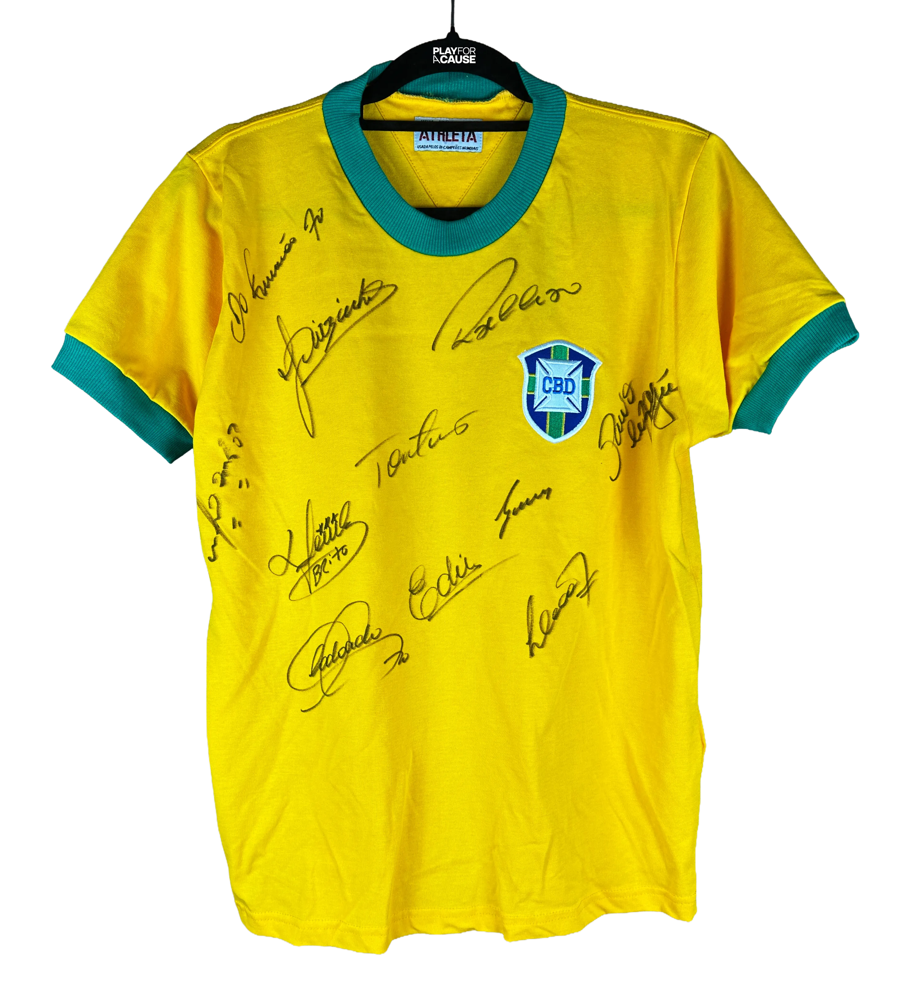 Brazil Jairzinho 7 1970 World Cup Athleta Replica Jersey Autographed by 10 World Champions — imagem 1 de 3