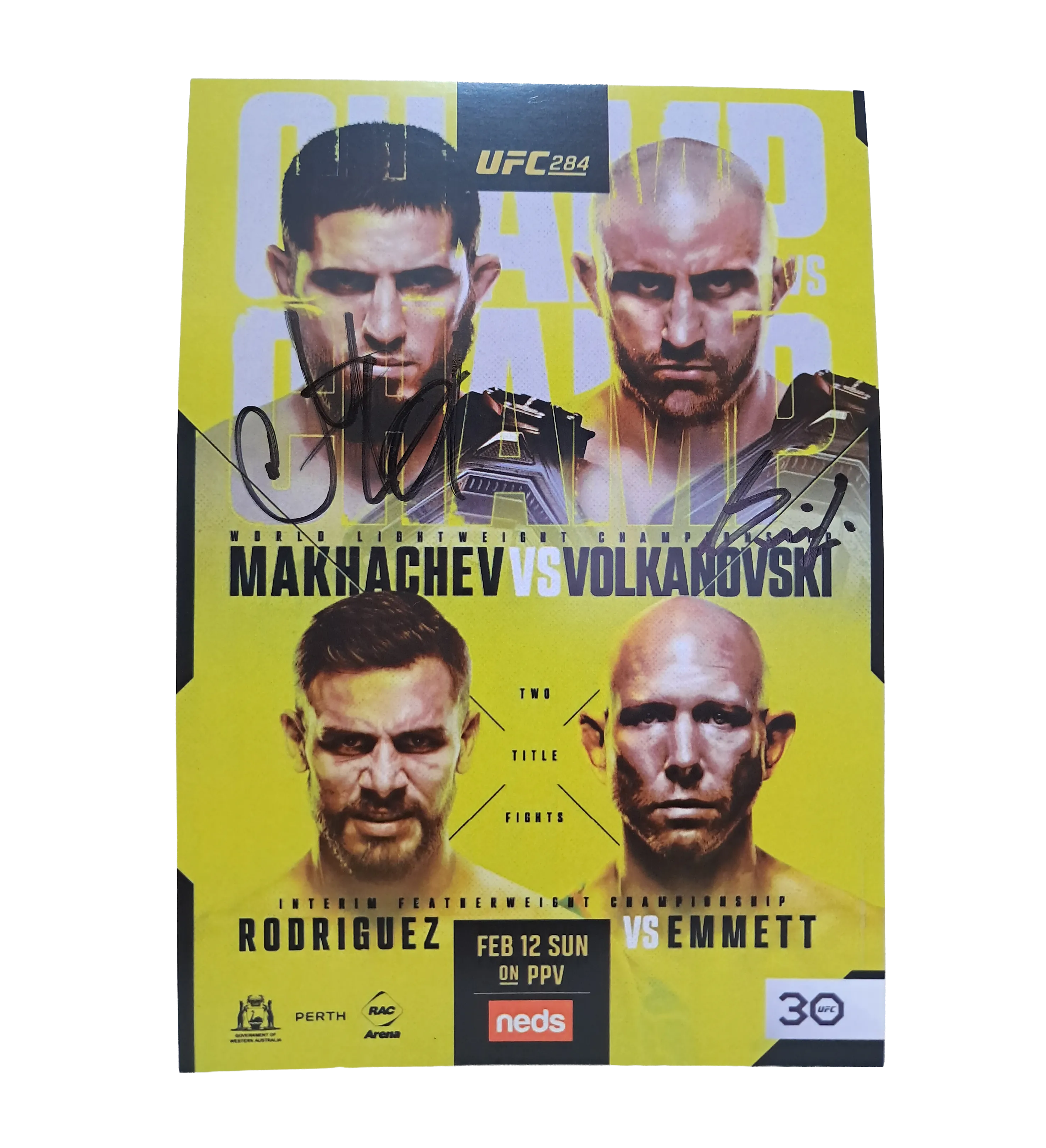 Mini Pôster UFC 284 Autografado Por Islam Makhachev x Alexander Volkanovski — imagem 1 de 1