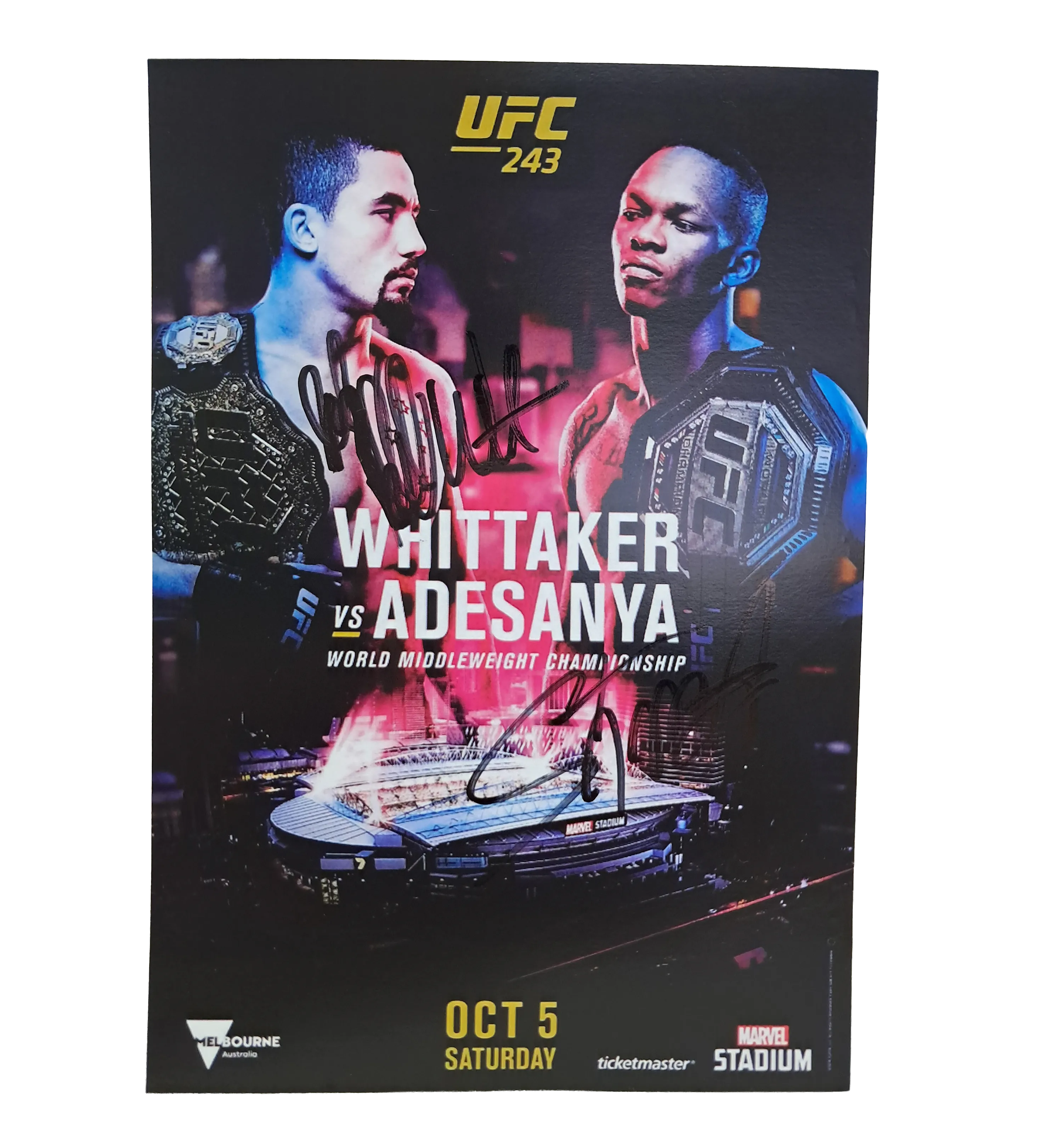 Mini Poster UFC 243 Whittaker x Adesanya Autografado pelos Lutadores — imagem 1 de 1