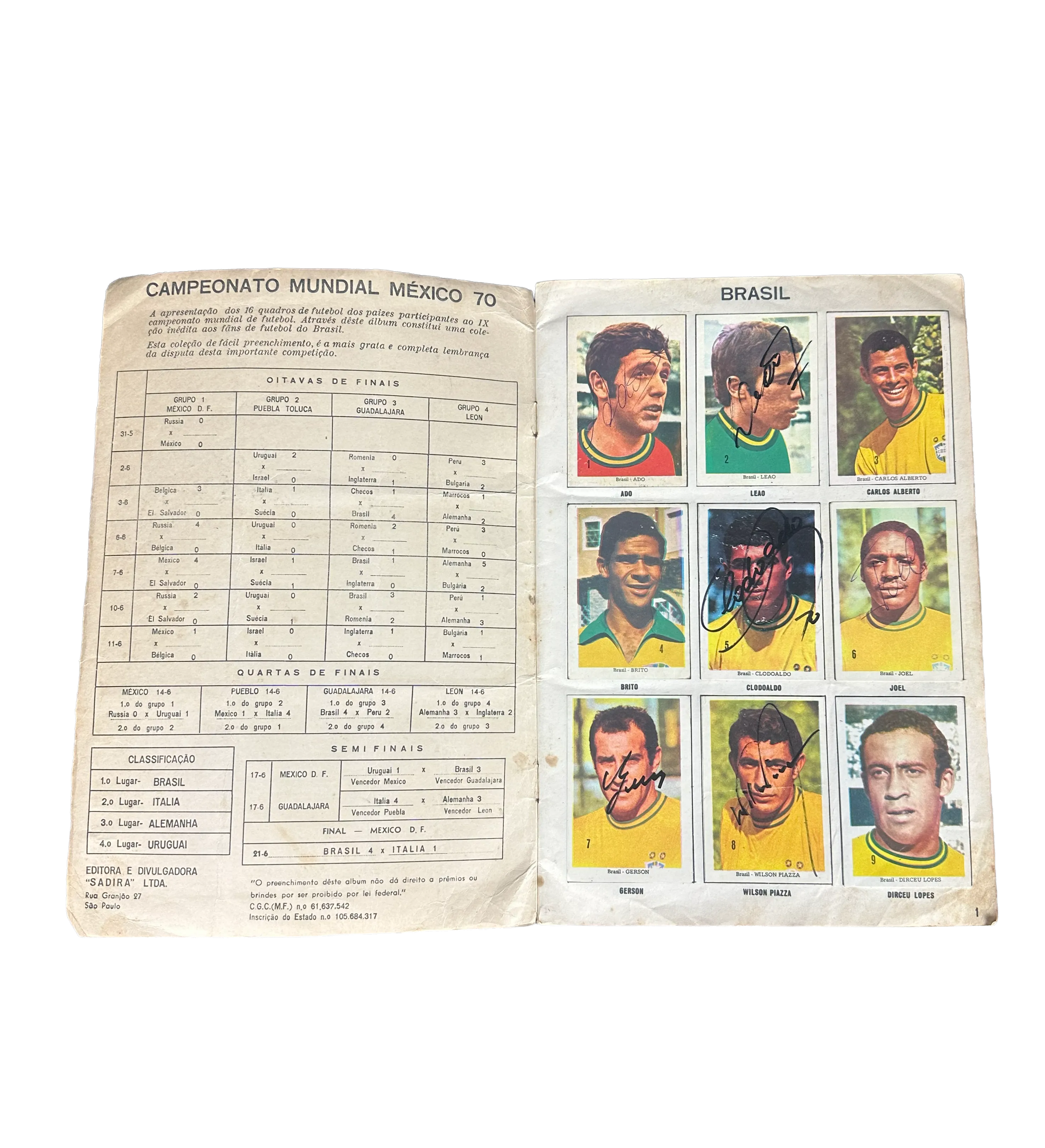 Official World Cup Album - Mexico 70 - Sadira Ed. - Autographed by the Three-Time World Champion Brazilian National Team - Including King Pele / PC Caju / Jairzinho / Rivellino / Tostao / Gerson / Leao among others — imagem 3 de 6