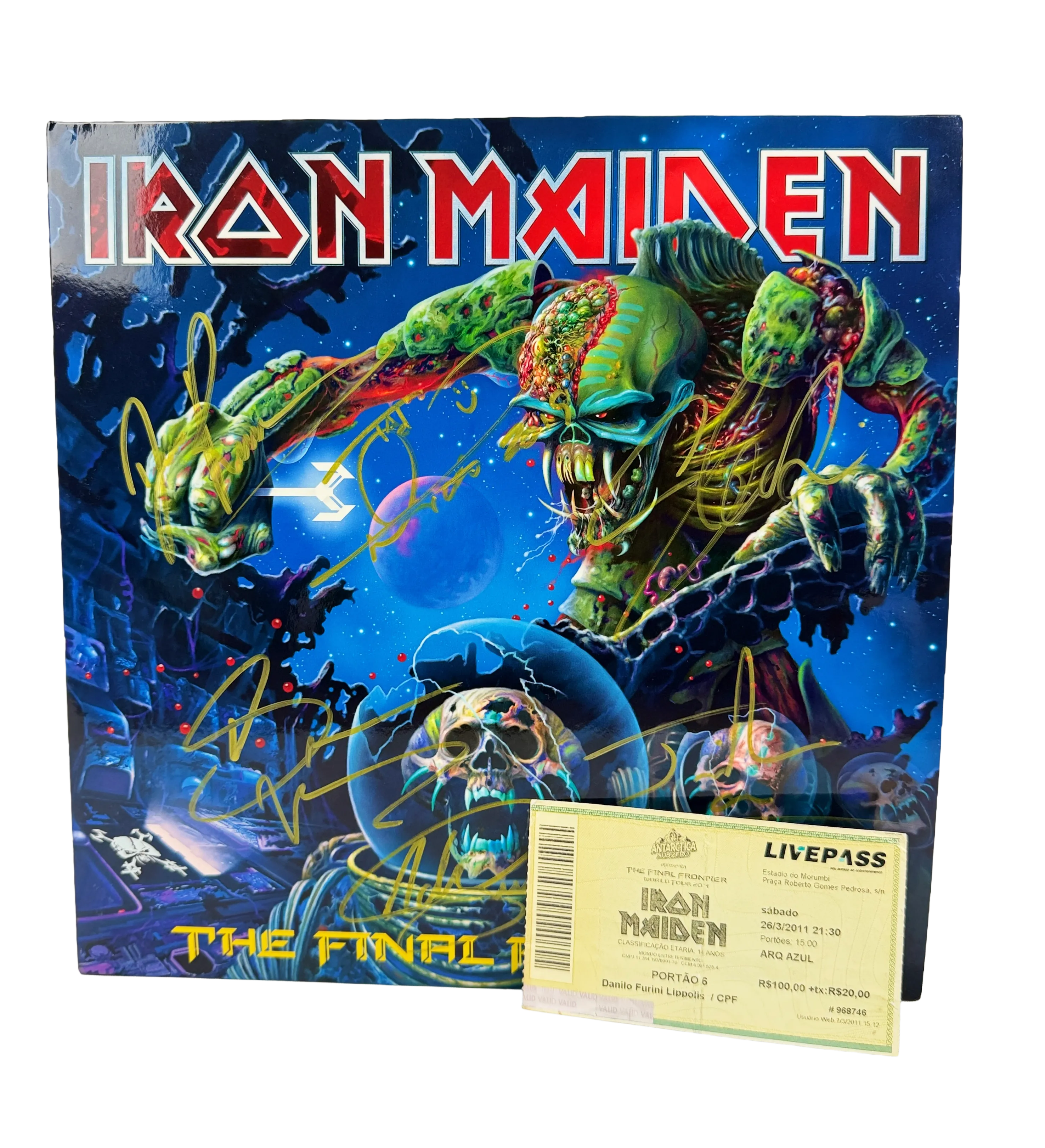 LP Importado de Iron Maiden The Final Frontier Edición 2017 Firmado por Toda la Banda — imagem 2 de 5