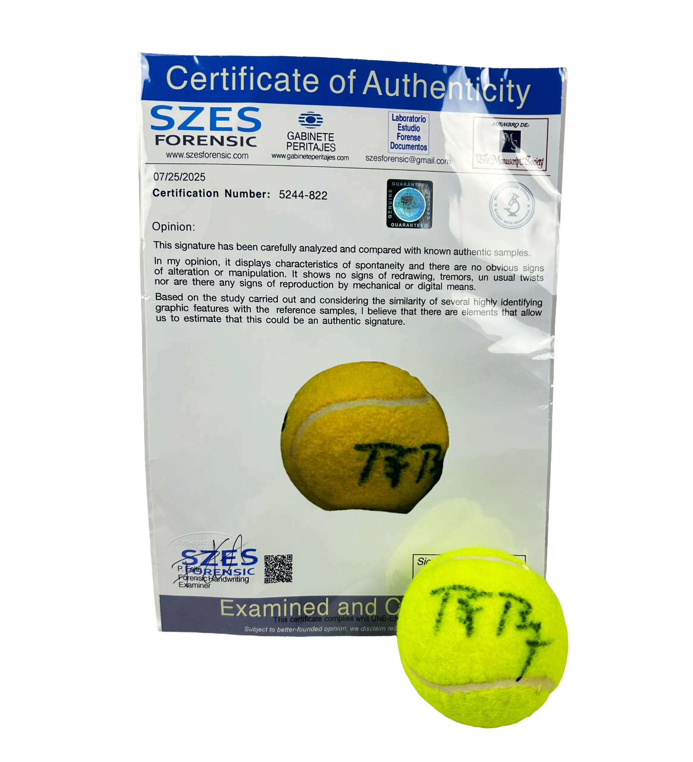 Tennis Ball – Bjorn Borg – Signed by the Star – SZE Authentication — imagem 1 de 3