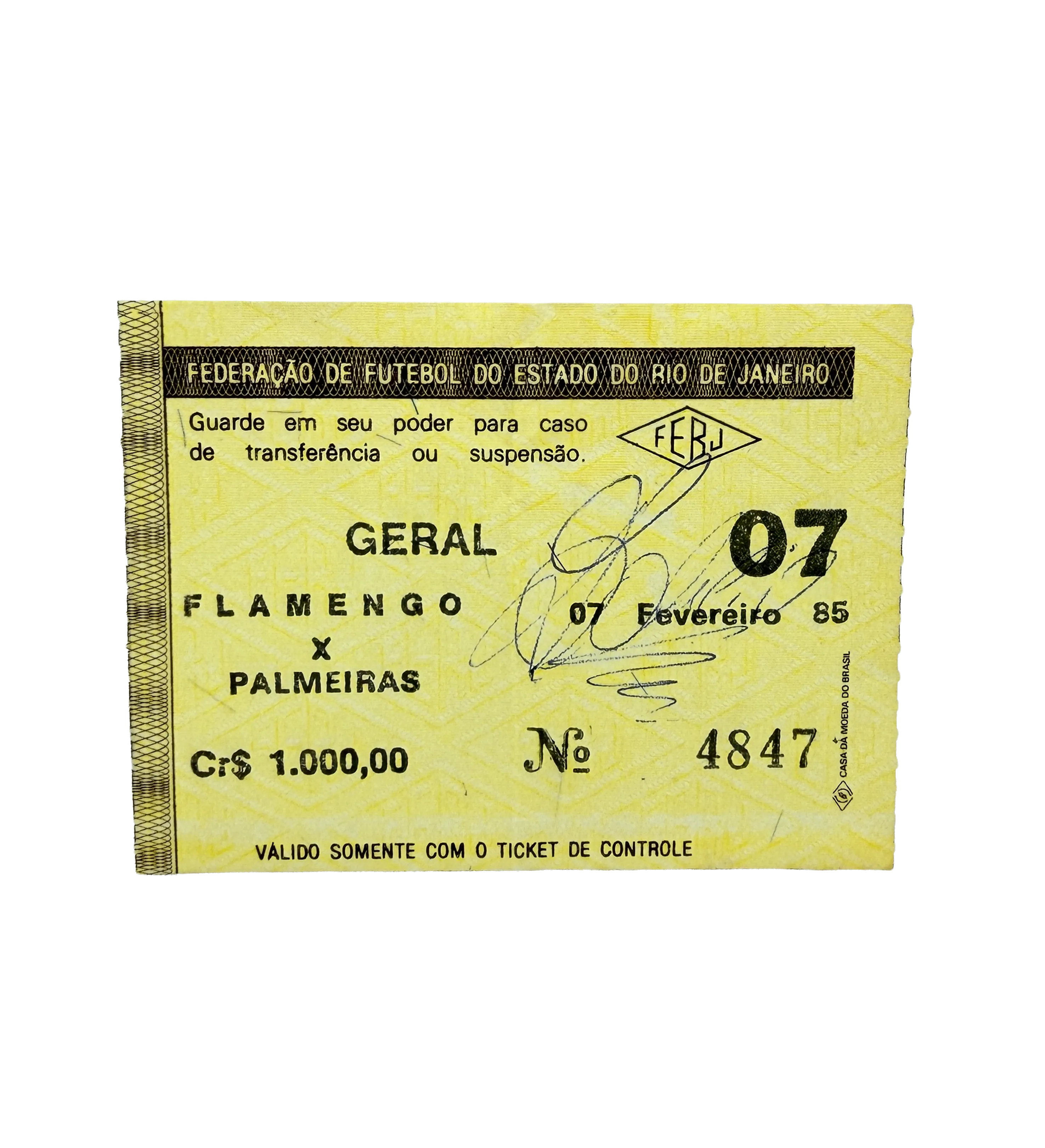 Ingresso Raro - Original - Flamengo 1 x 0 Palmeiras - Brasileiro de 1985 - Gol de Adílio - Jogo 500 do Adílio com a Camisa do Flamengo - Autografado pelo craque — imagem 1 de 1