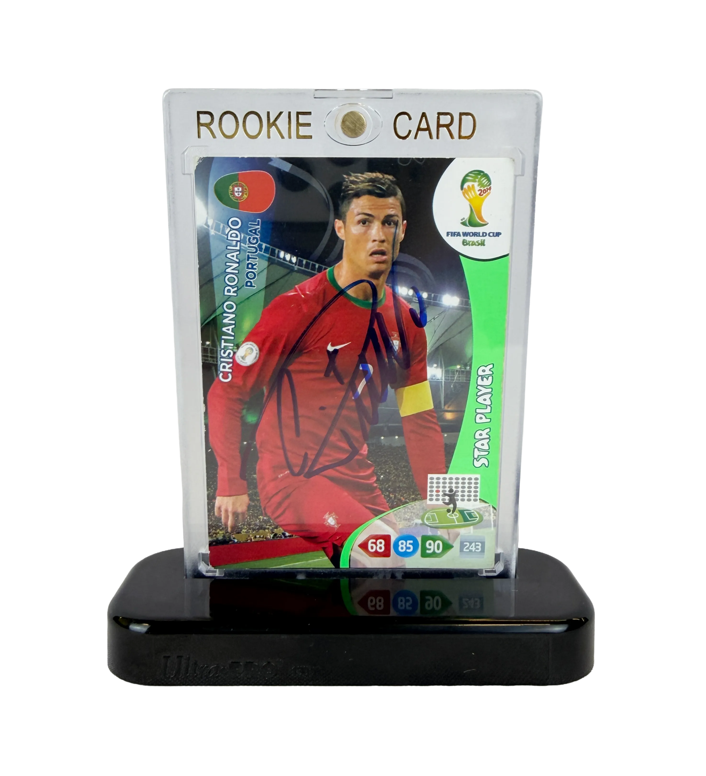 Card 243 Cristiano Ronaldo Portugal 2014 World Cup Adrenalyn XL Autographed by the Star + Ultra PRO Display — imagem 1 de 2