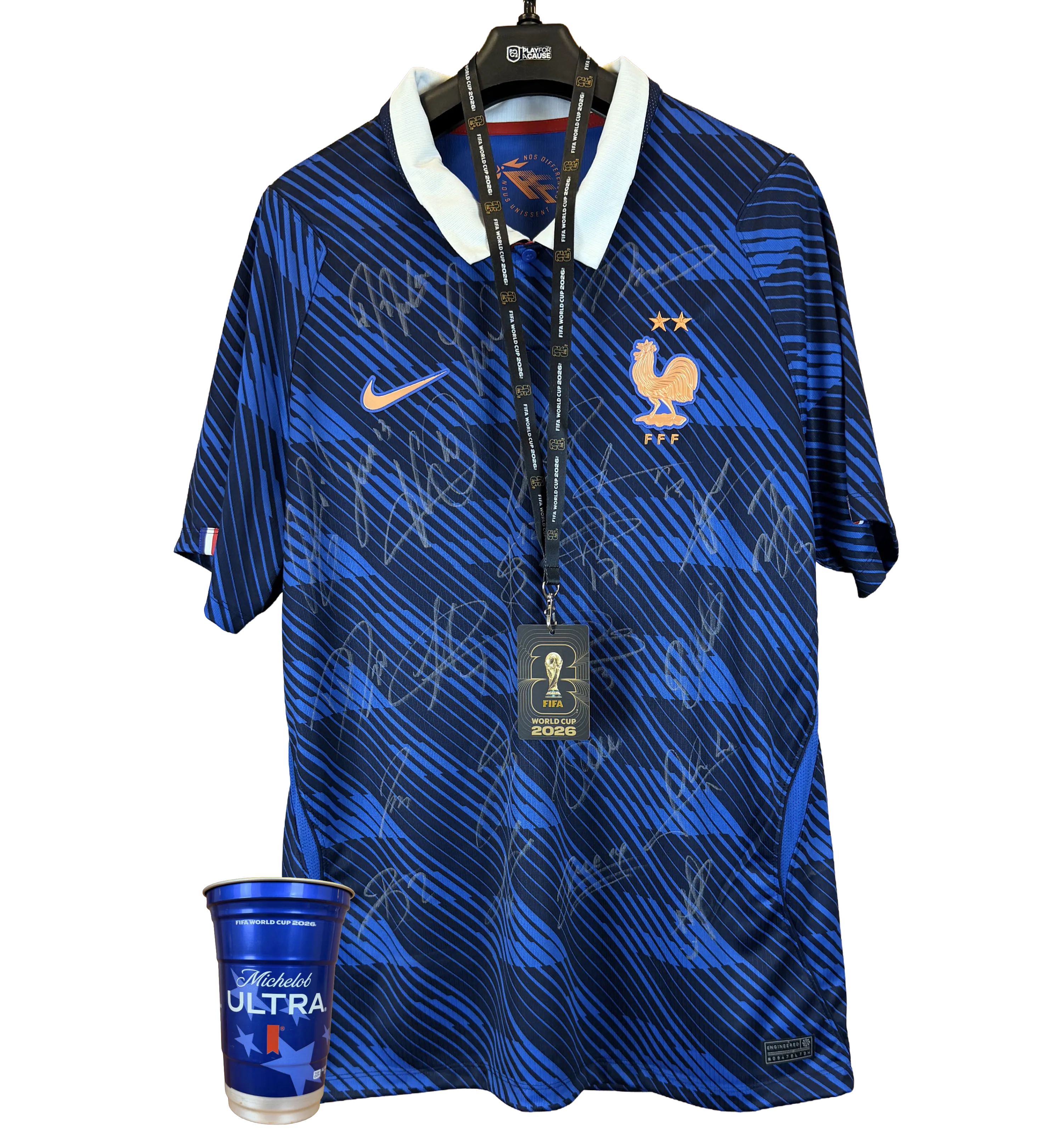 Kit Camisa França Autografada Por Todo Elenco com Credencial Jogo Fifa e Copo Oficial Copa do Mundo 2026 — imagem 1 de 3