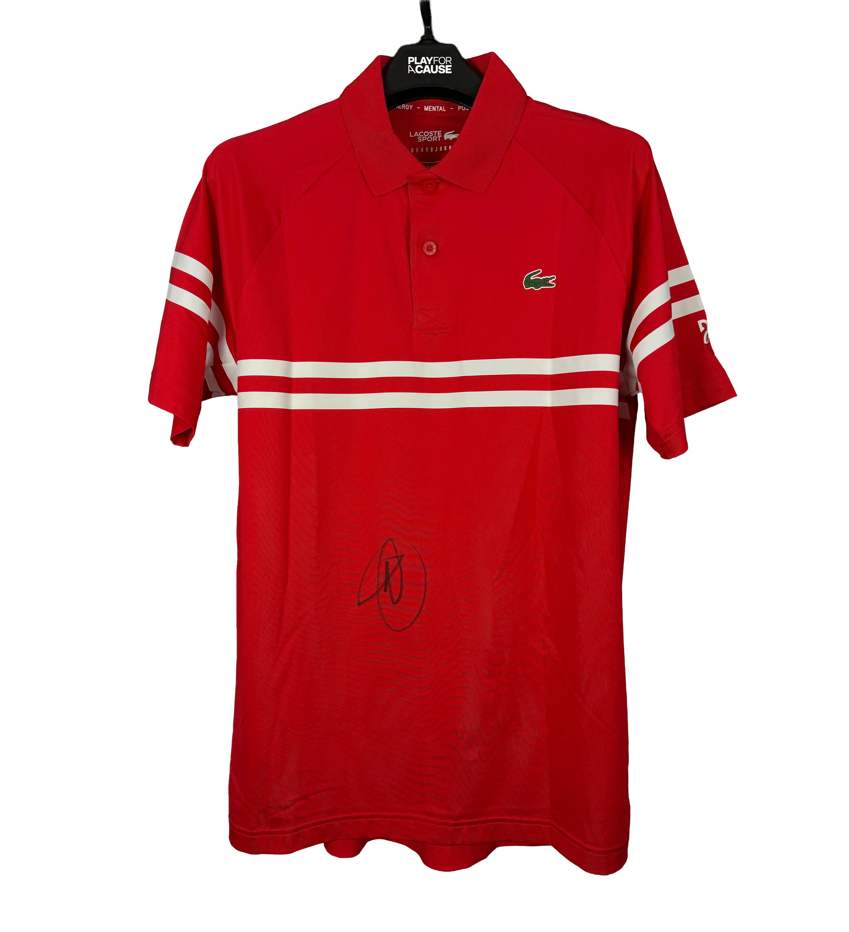 Shirt Novak Djokovic – Lacoste Red – Same as Worn vs Rafael Nadal – Signed by the Legend – PSA (Professional Sports Authenticator) Certified — imagem 1 de 6