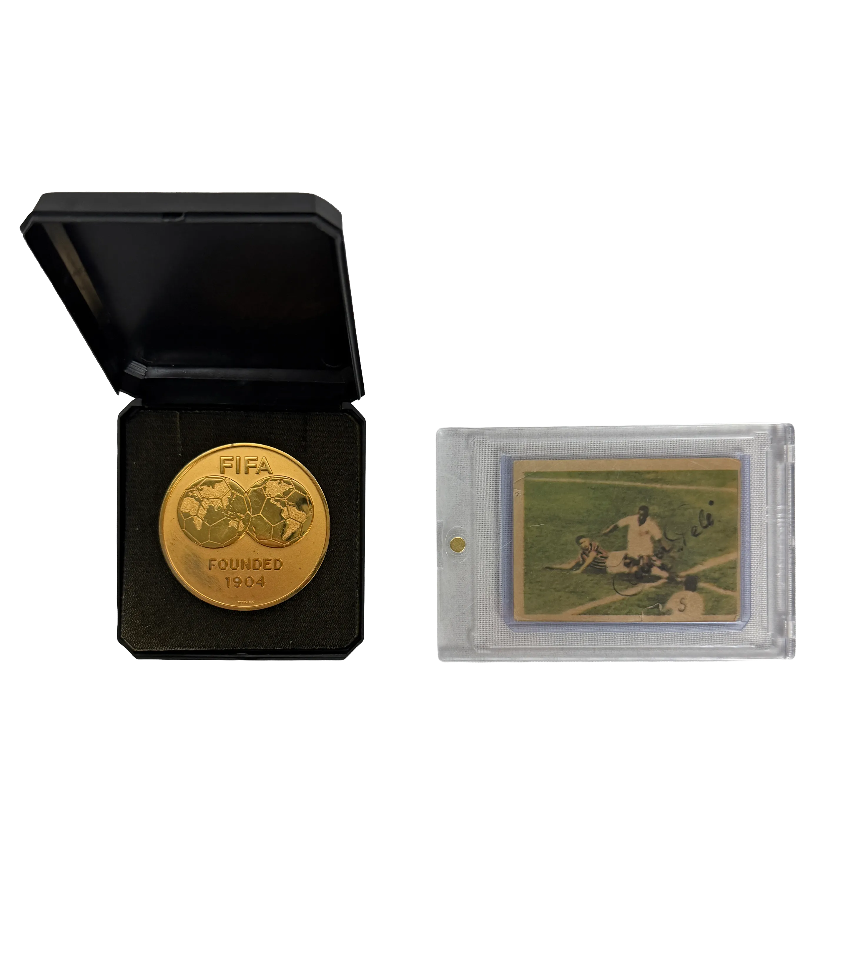 Medalla Oficial FIFA 45º Congreso en México 1986 Entregada a Pelé + Cromo de Pelé 1965 Autografiado por el Rey — imagem 1 de 5