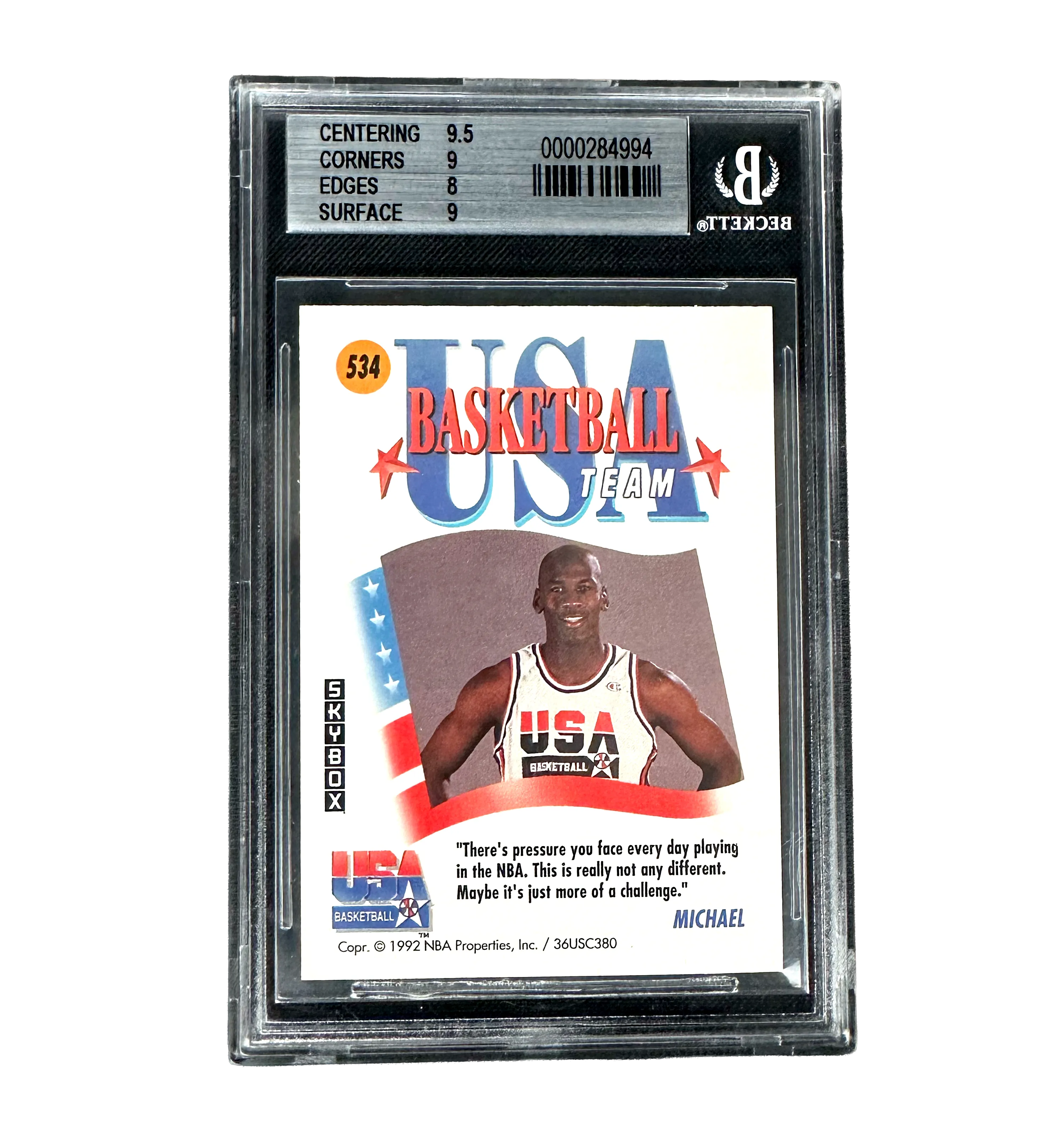 Tarjeta Importada – Michael Jordan #534 – Dream Team – SkyBox – Barcelona 1992 – Calificada con Autenticación Beckett — imagem 2 de 2