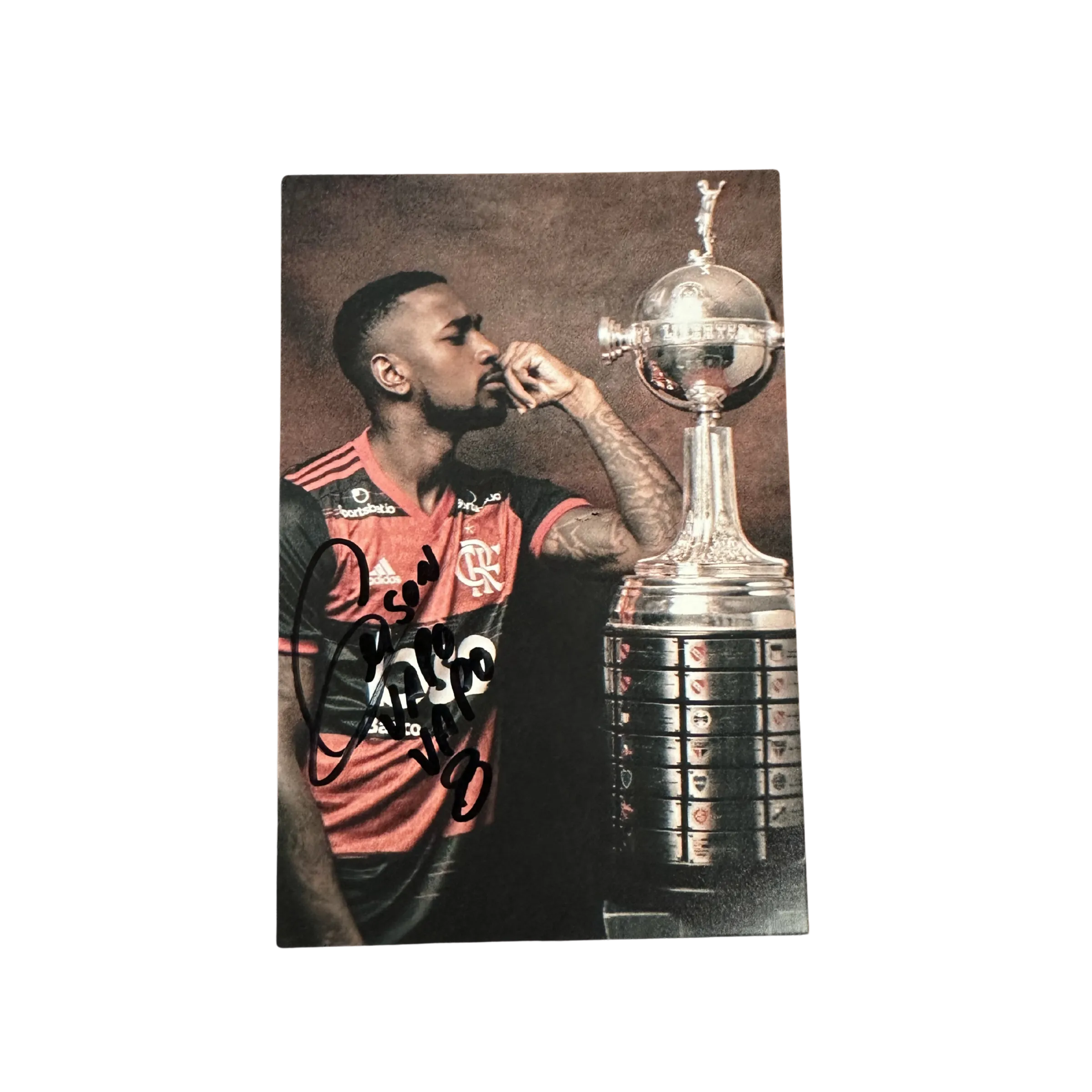 Fotografía 10x15 – Gérson con el Trofeo de la CONMEBOL Libertadores 2019 – Autografiada por el "Coringa" — imagem 1 de 1