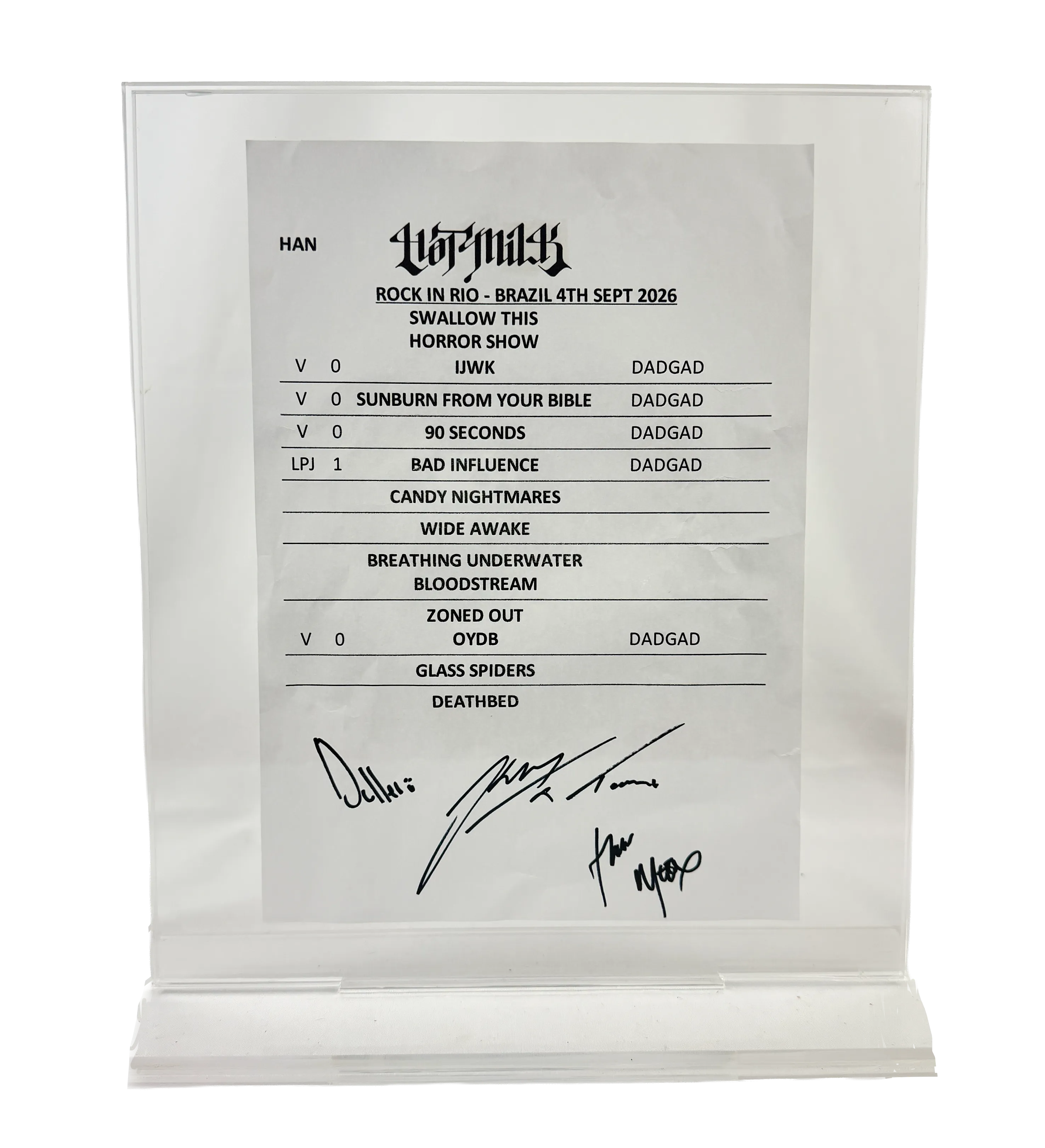 Kit autografiado de Hot Milk con Camiseta + Setlist + Ecobag — imagem 8 de 9