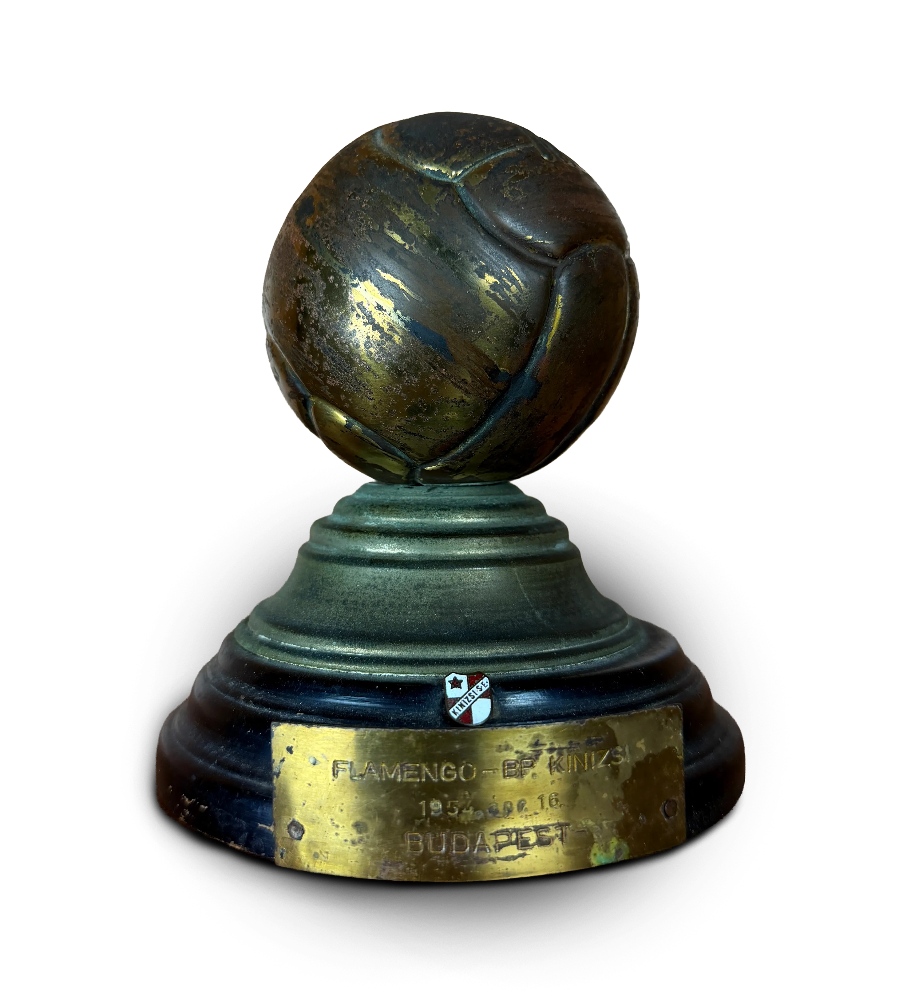 Troféu Amistoso Internacional 1954 – Flamengo x Budapeste - Comemorativo do jogo Flamengo contra time de Budapeste (excursão europeia da década de 50, vitória histórica do clube). Pertenceu a Joel Martins. — imagem 1 de 2