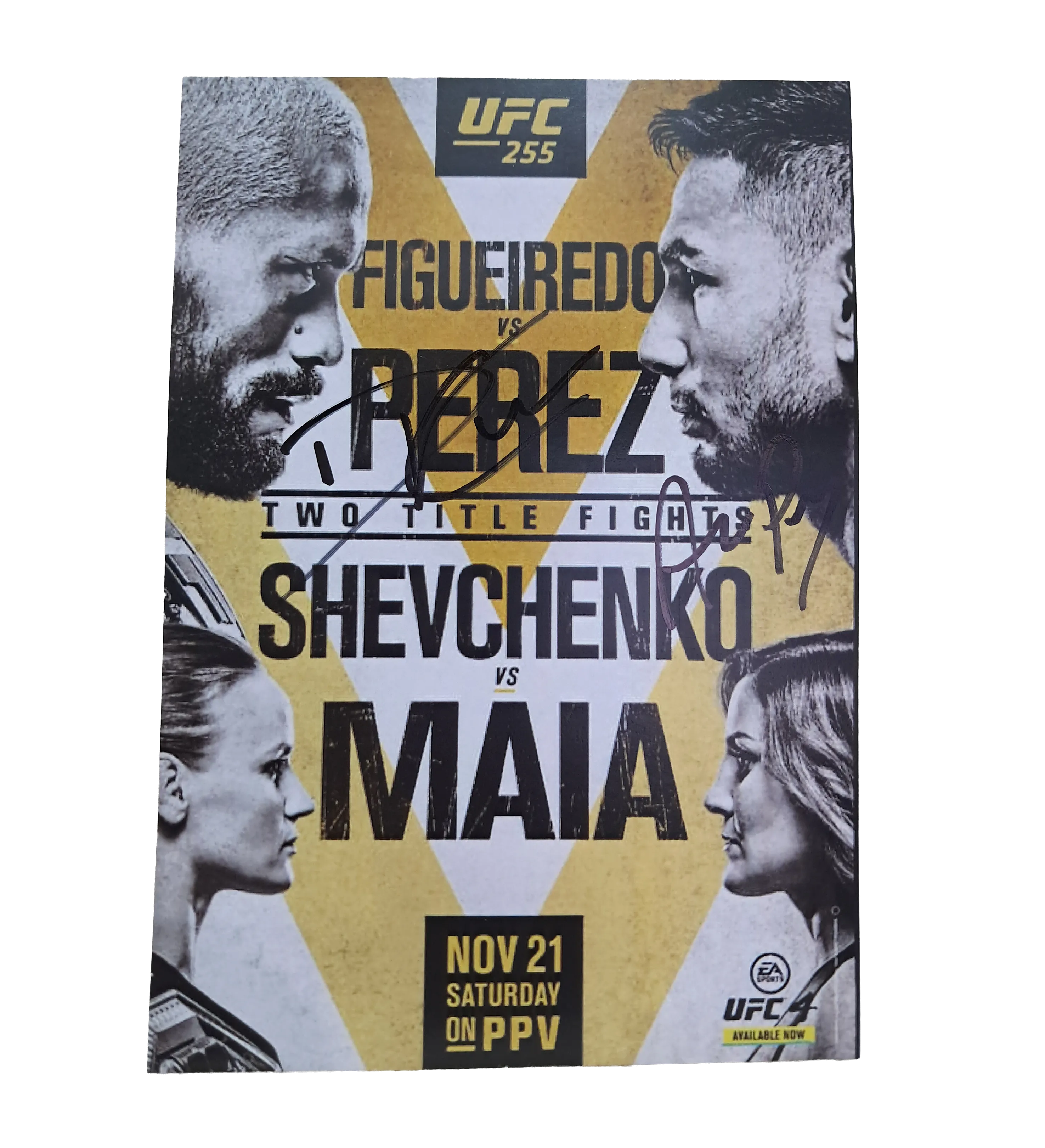 Mini Poster UFC 255 Deiveson Figueiredo x Alex Perez Autografado pelos Lutadores — imagem 1 de 1