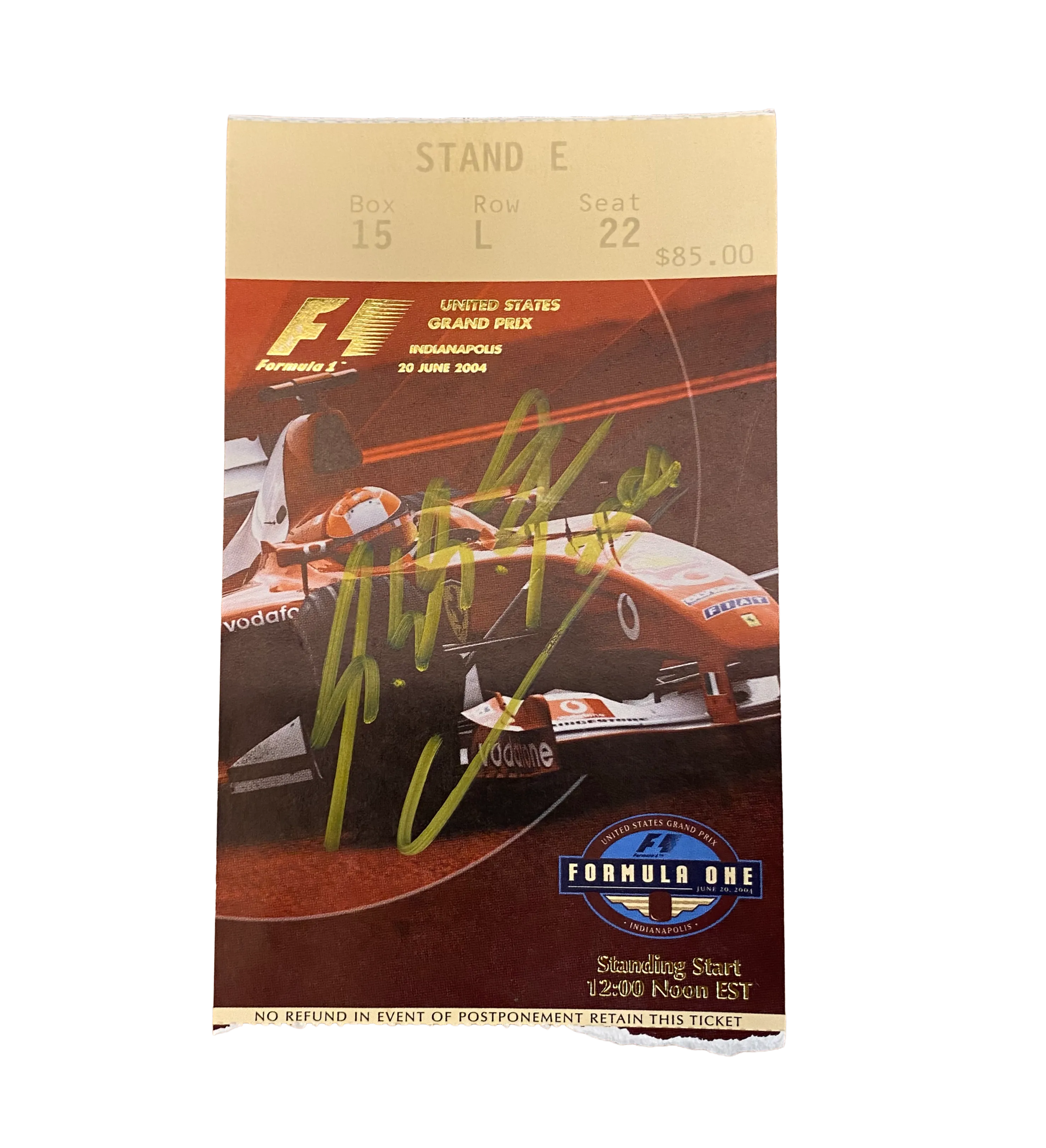 Formula 1 Grand Prix Ticket – United States / Indianapolis 2004 – Signed by Michael Schumacher – Race Winner and Seven-Time World Champion – Final Career Title – Includes Official Guide — imagem 1 de 4