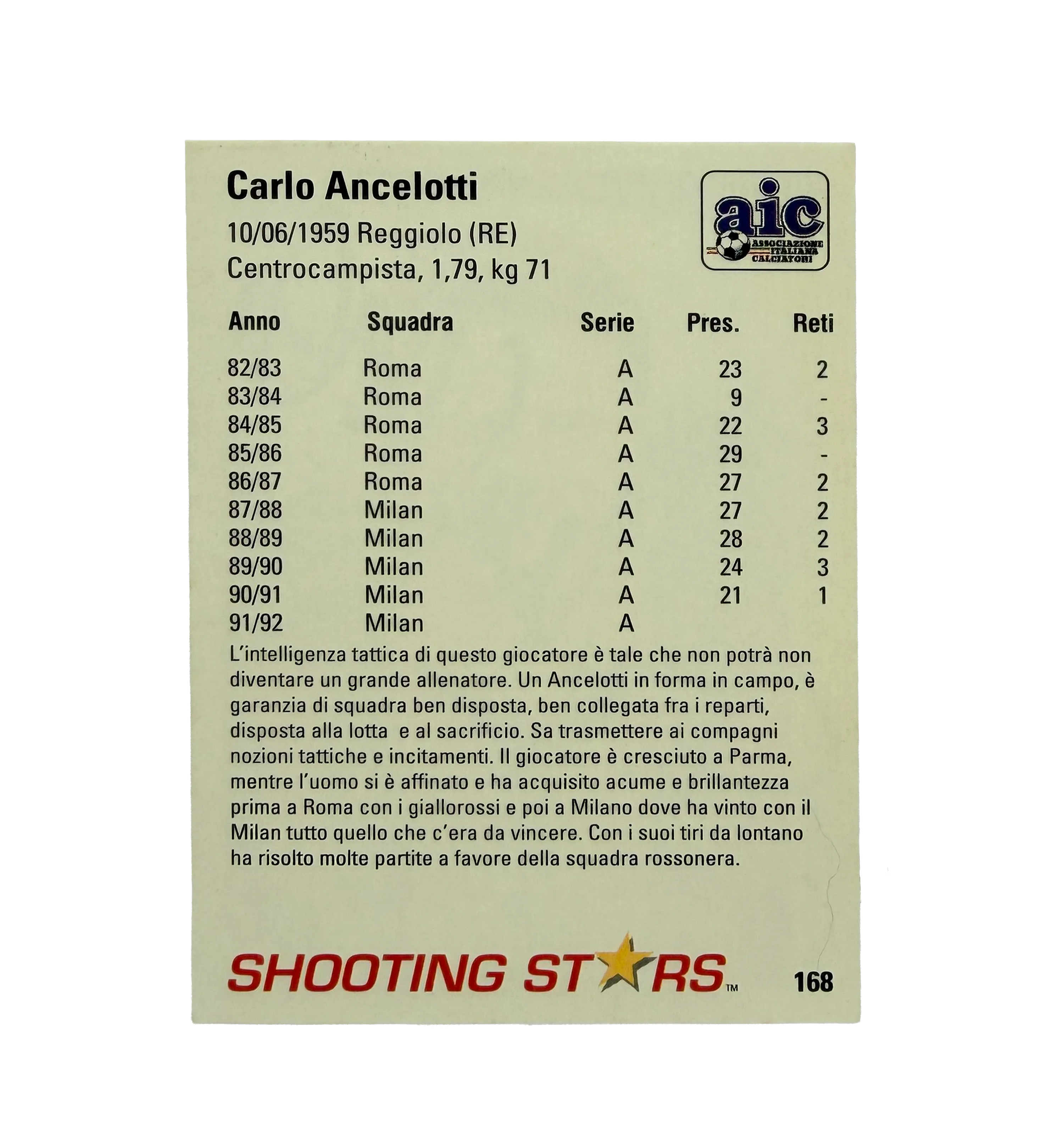 Card Autografado Carlo Ancelotti Campionato Italiano 91/92  — imagem 2 de 2