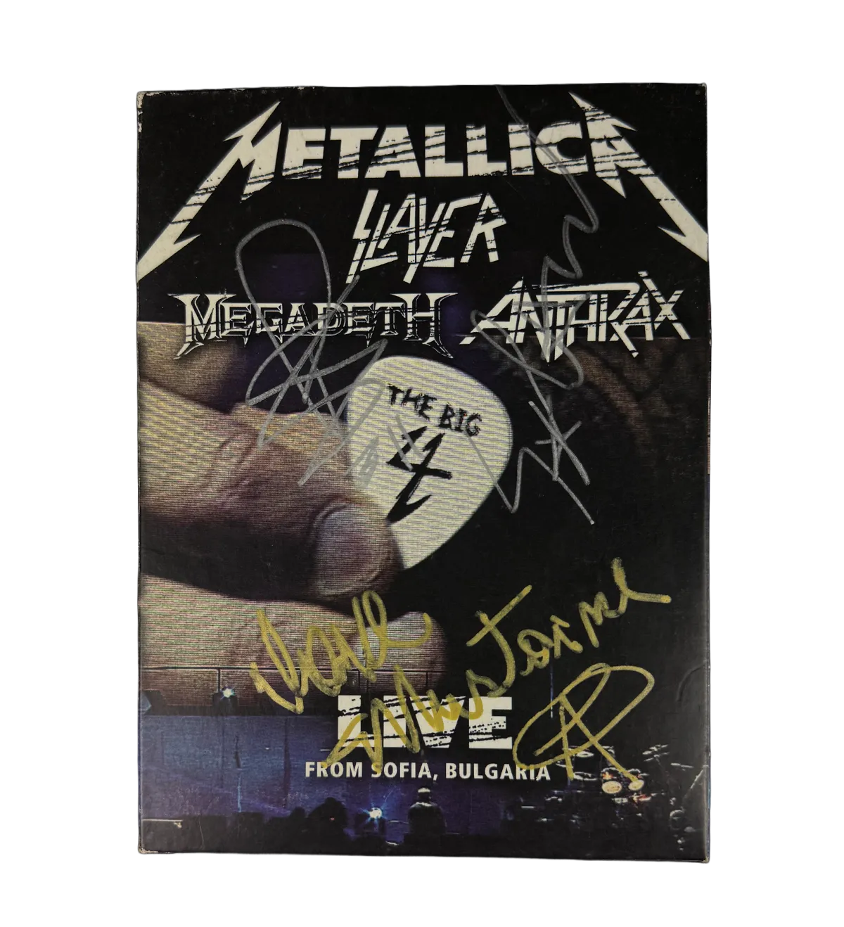DVD – Metallica / Slayer / Anthrax / Megadeth – Live From Sofia / Bulgaria 2010 – Signed by Dave Mustaine, Scott Ian and Tom Araya – With Photo Proof of Authenticity — imagem 1 de 2
