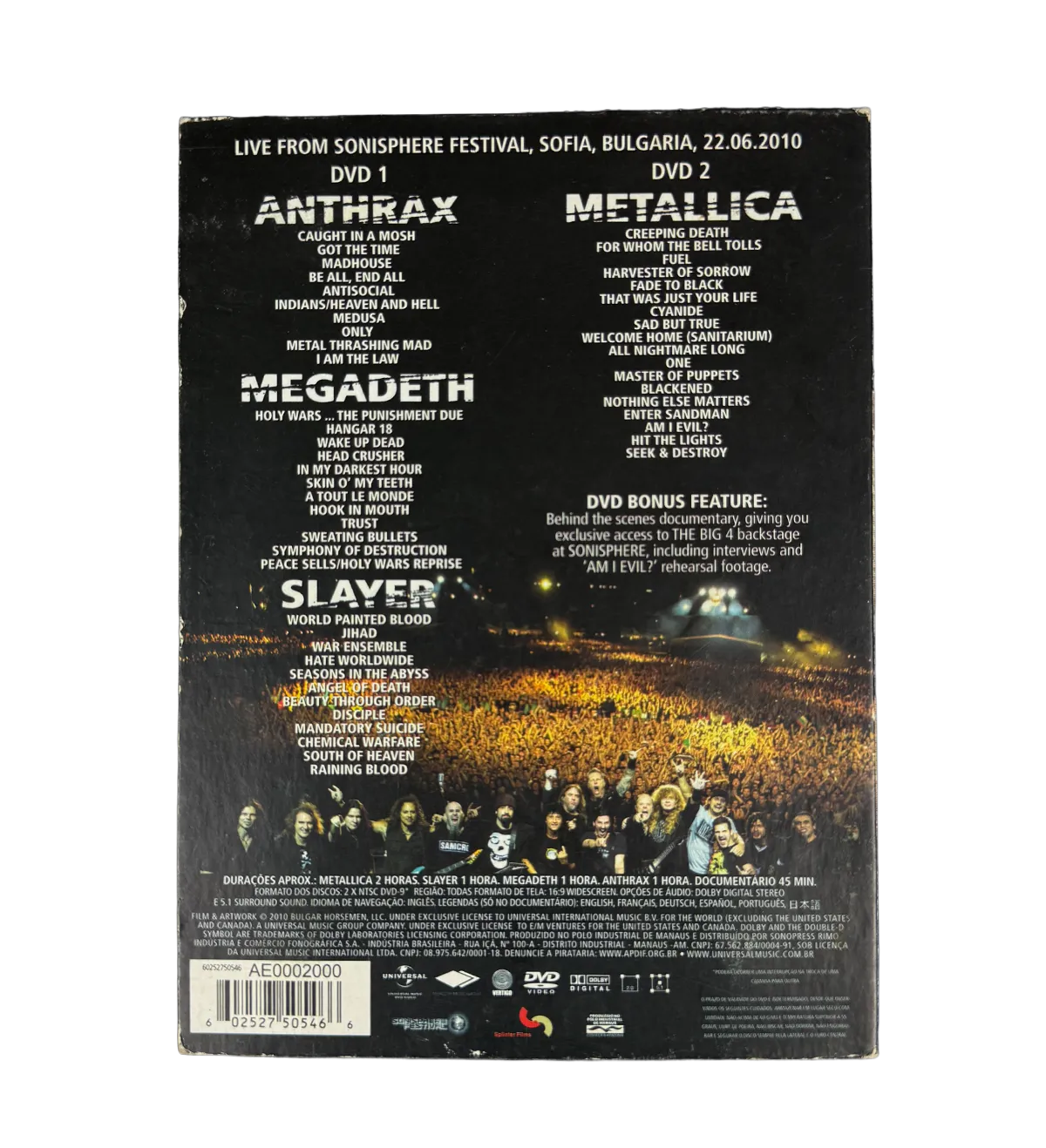 DVD – Metallica / Slayer / Anthrax / Megadeth – Live From Sofia / Bulgaria 2010 – Signed by Dave Mustaine, Scott Ian and Tom Araya – With Photo Proof of Authenticity — imagem 2 de 2