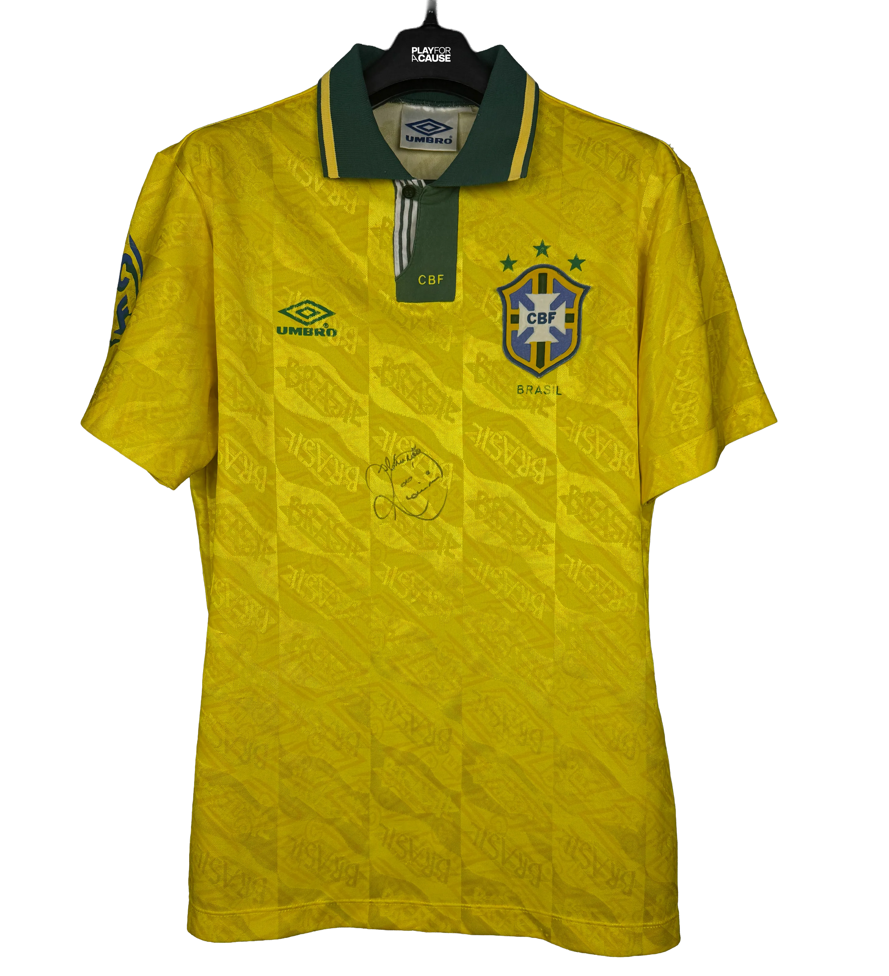 Brazil national football team Jersey + Ticket Set – 1993 Jersey Signed by Romário – Framed Ticket Brazil 2 x 0 Uruguay (09/19/1993 – Maracanã) – Match with Romário’s Two Goals — imagem 1 de 5