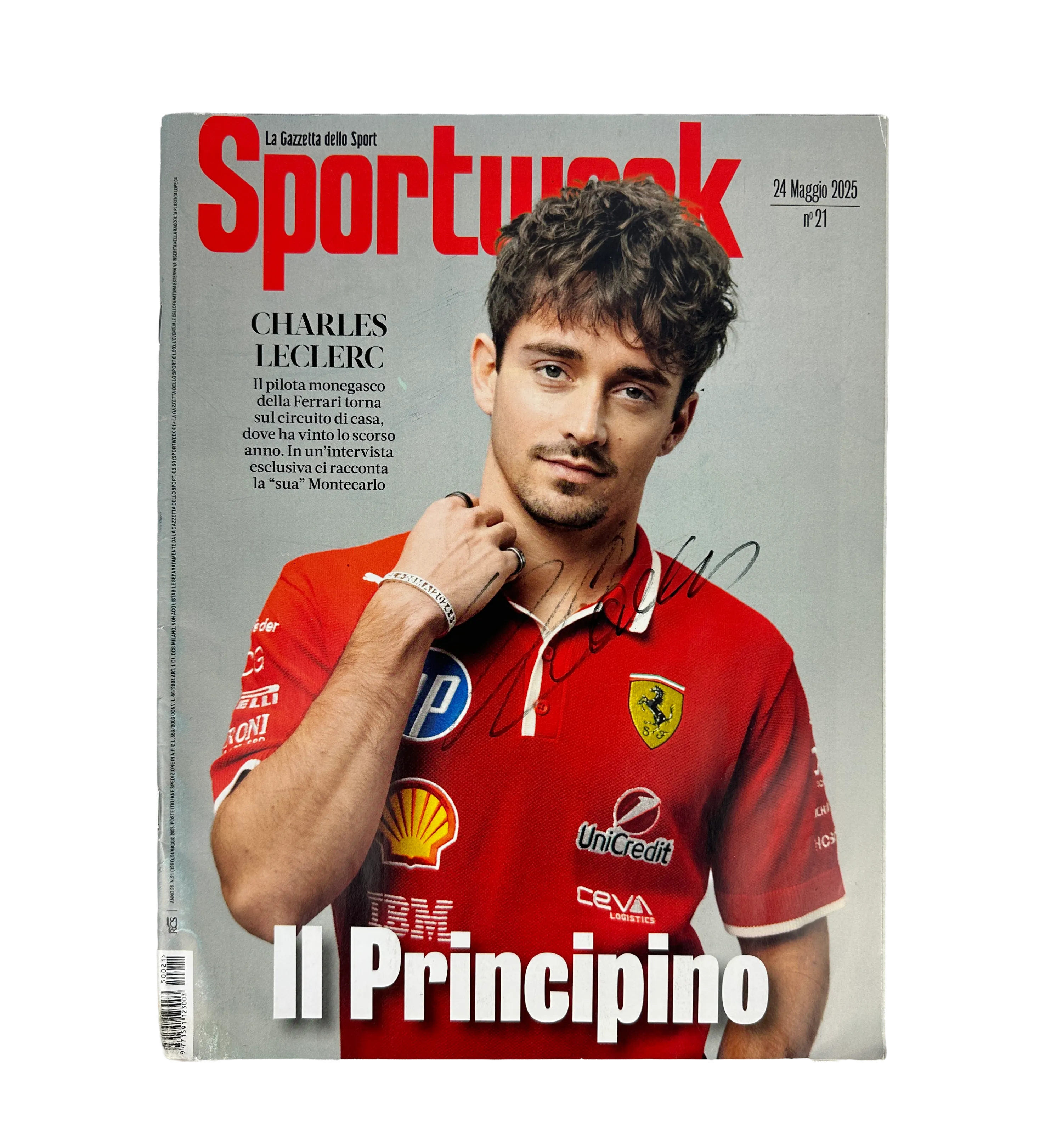 Revista Italiana Sportweek No. 21 La Gazzetta Dello Sport 24/05/2025 Charles Leclerc Autografada pelo Piloto + Mini Carro Oficial Importado — imagem 1 de 2
