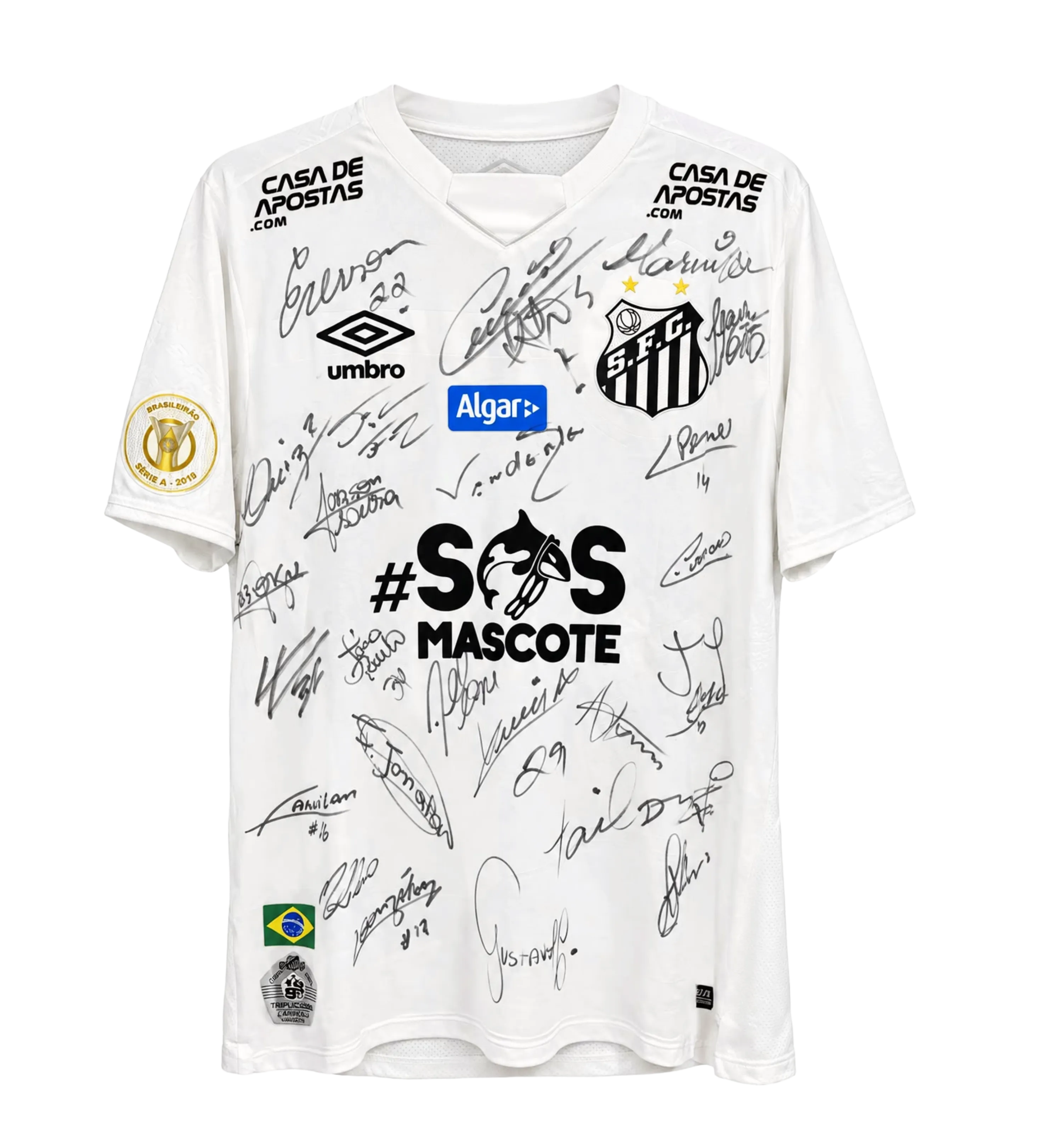 Camiseta Santos Brasileirão 2019 Jobson 20 Autografada por el Plantel — imagem 1 de 2