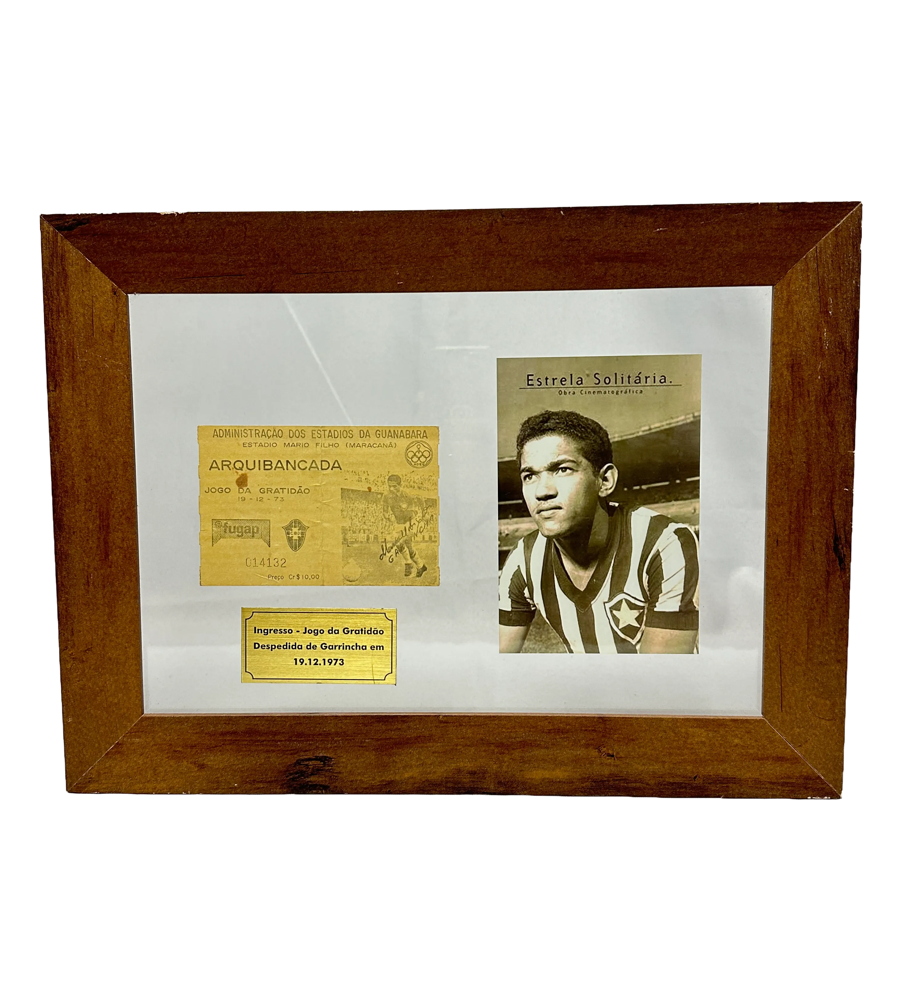 Framed Ticket: 'Gratitude Match' Garrincha Farewell Olaria vs. Caldense 12/19/1972 Autographed by Garrincha — imagem 1 de 4